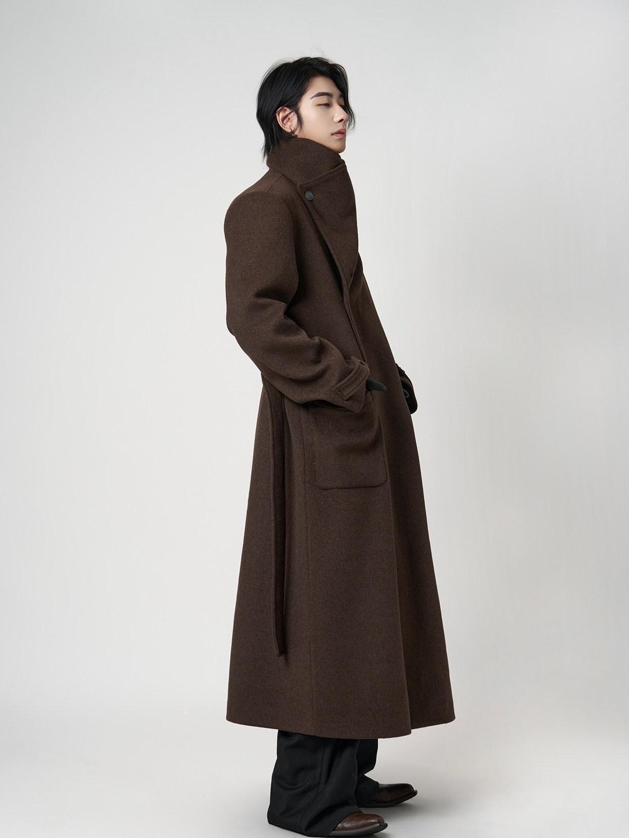 BALITONE Warm Wrinkle Free Oversized Metal Trim Unisex Wool Blend Wool Coats