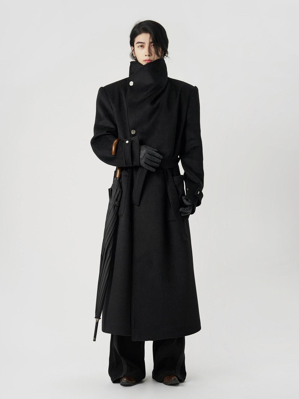 BALITONE Warm Wrinkle Free Oversized Urban Longline Stand Collar Unisex Wool Coats