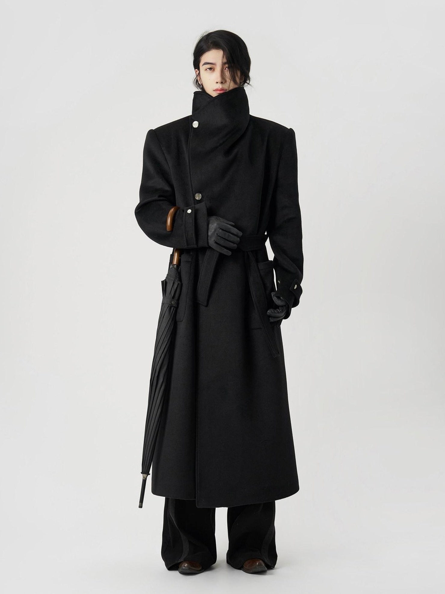 BALITONE Warm Wrinkle Free Oversized Urban Longline Stand Collar Unisex Wool Coats