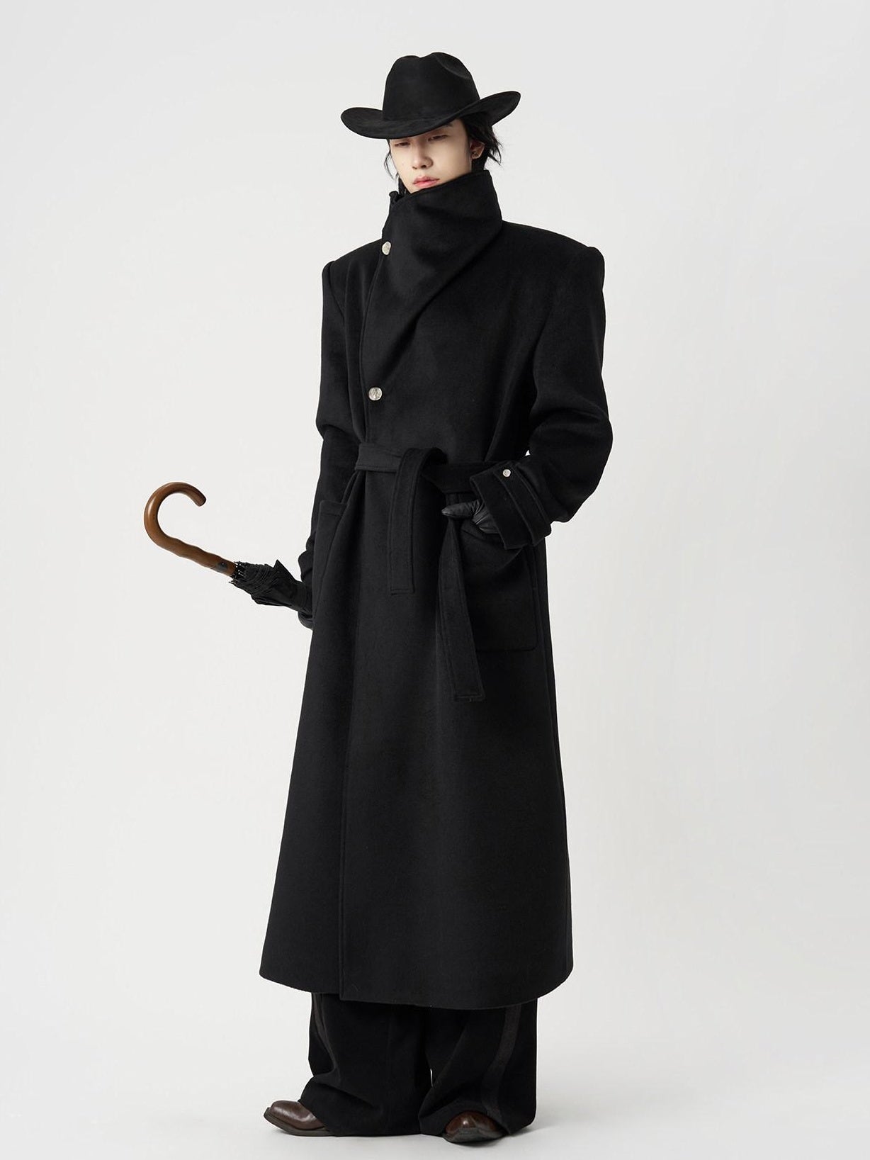 BALITONE Warm Wrinkle Free Oversized Urban Longline Stand Collar Unisex Wool Coats