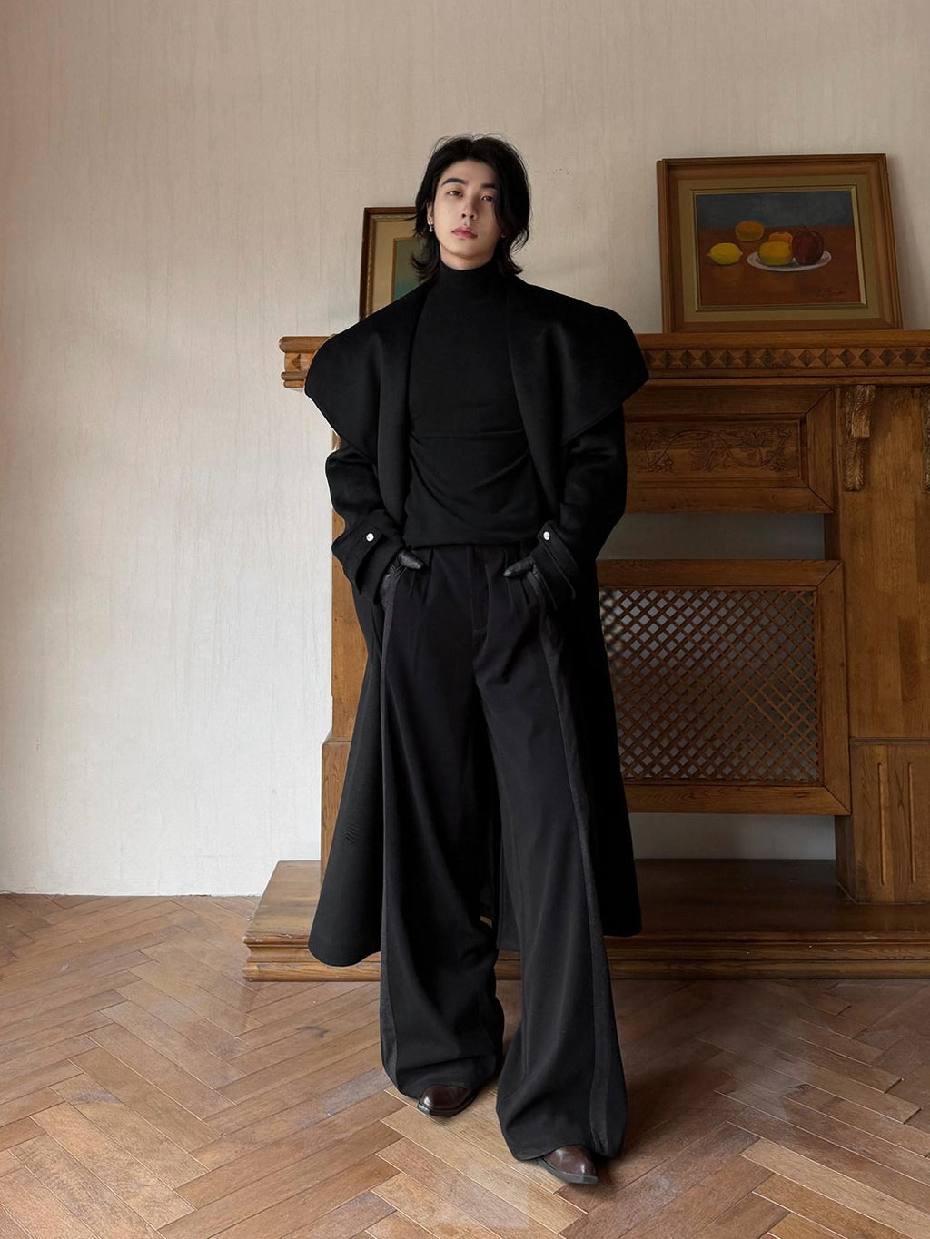 BALITONE Warm Wrinkle Free Oversized Urban Longline Stand Collar Unisex Wool Coats