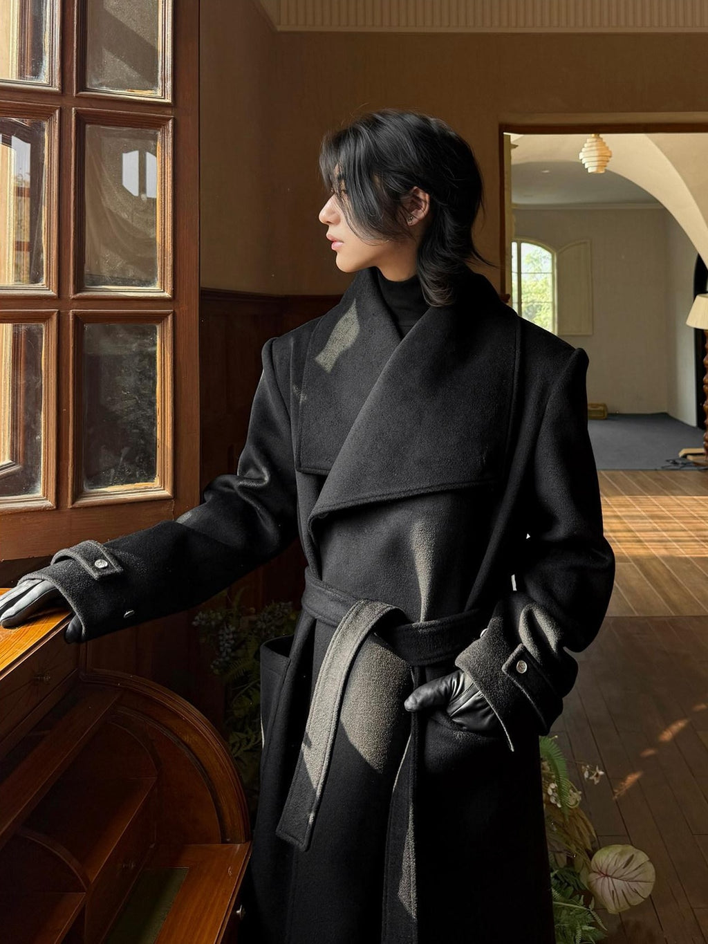 BALITONE Warm Wrinkle Free Oversized Urban Longline Stand Collar Unisex Wool Coats