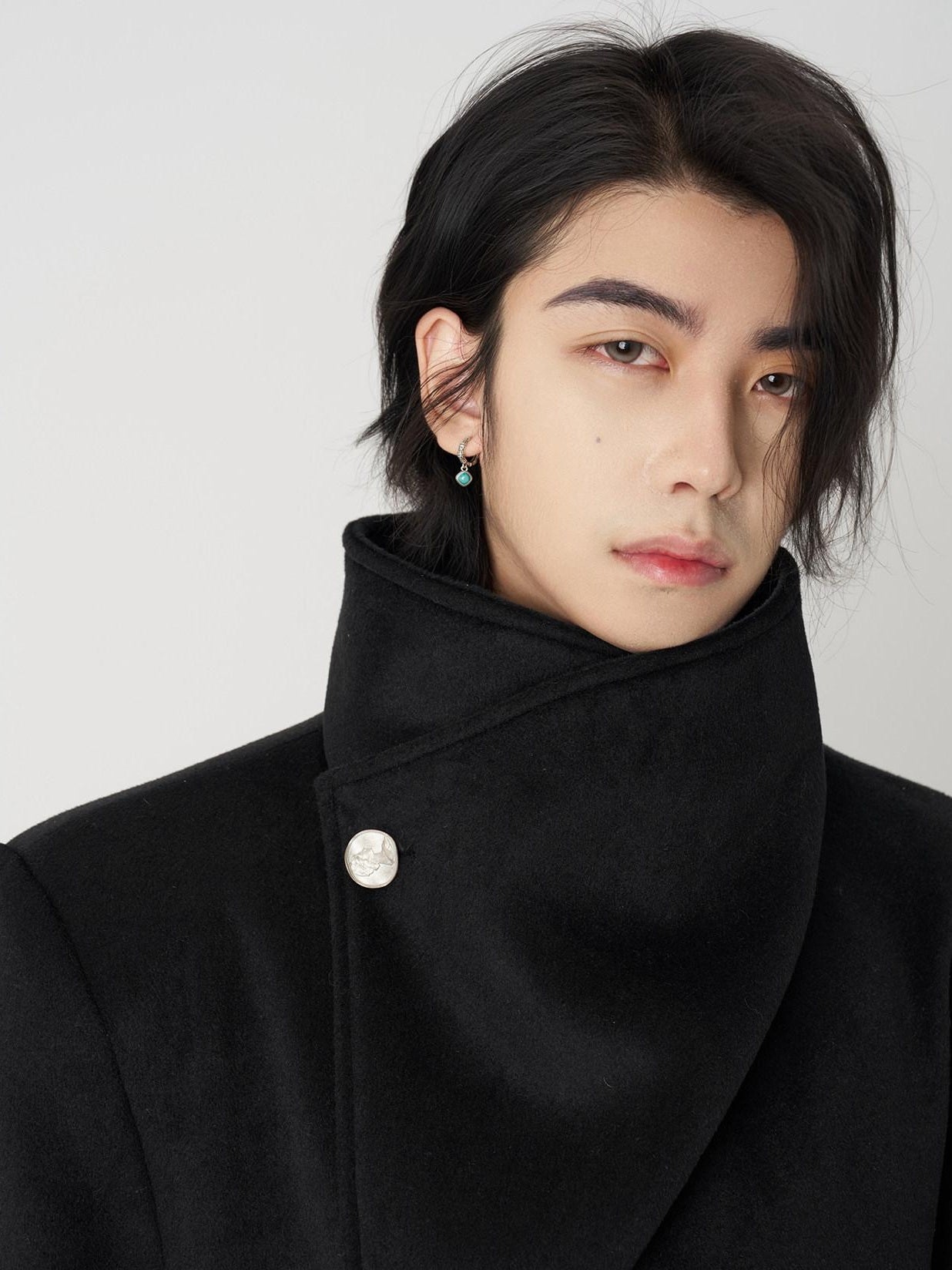 BALITONE Warm Wrinkle Free Oversized Urban Longline Stand Collar Unisex Wool Coats