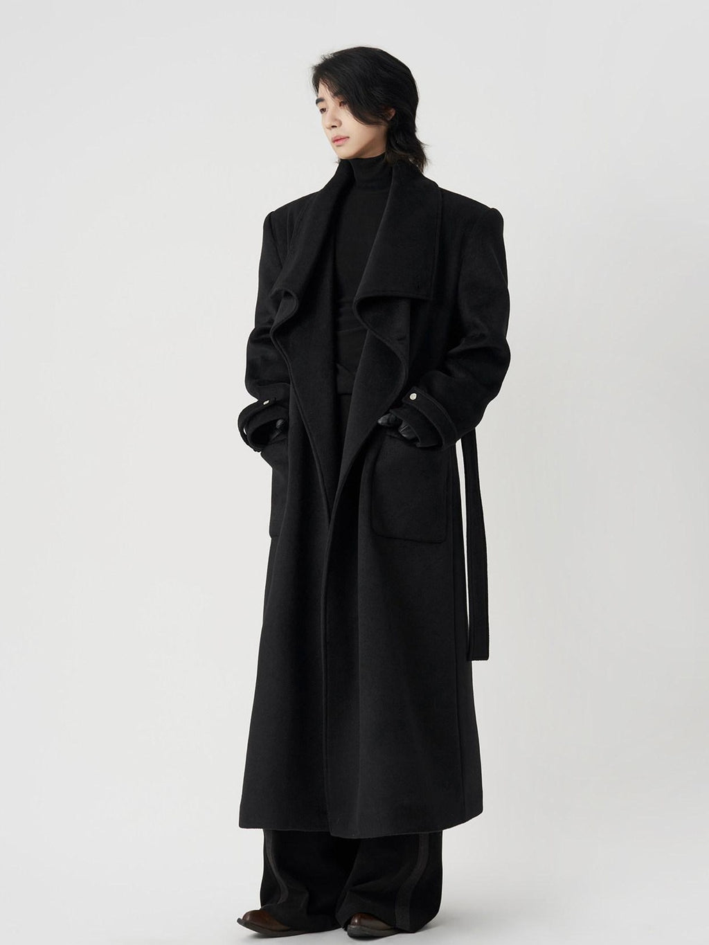 BALITONE Warm Wrinkle Free Oversized Urban Longline Stand Collar Unisex Wool Coats