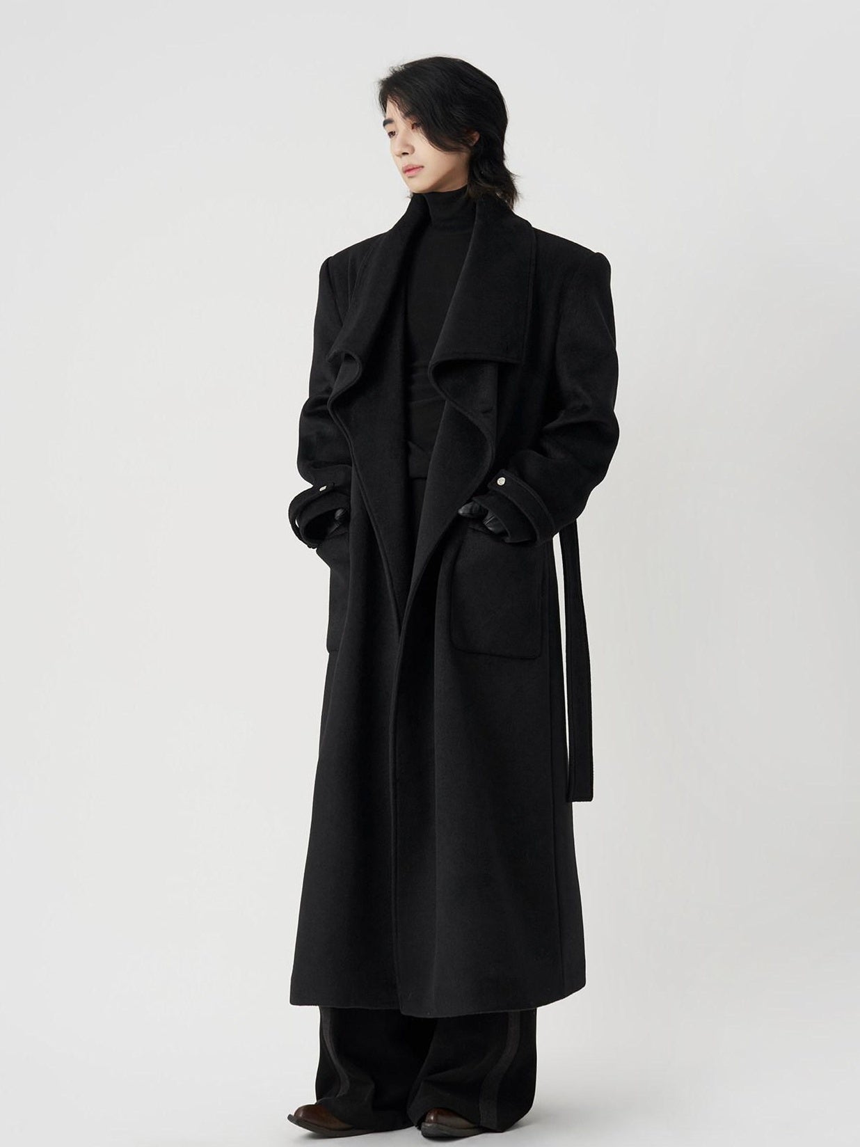 BALITONE Warm Wrinkle Free Oversized Urban Longline Stand Collar Unisex Wool Coats