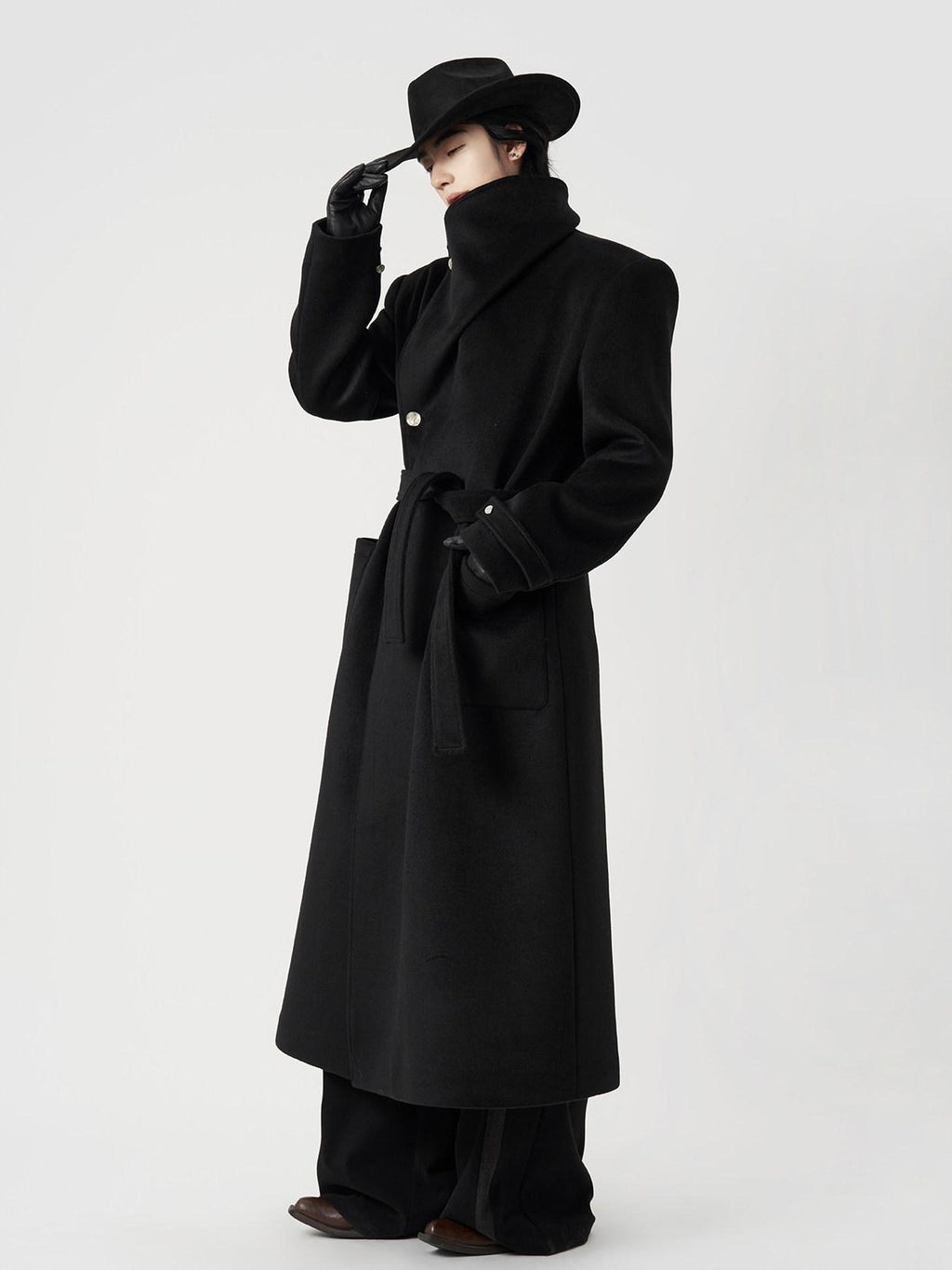 BALITONE Warm Wrinkle Free Oversized Urban Longline Stand Collar Unisex Wool Coats