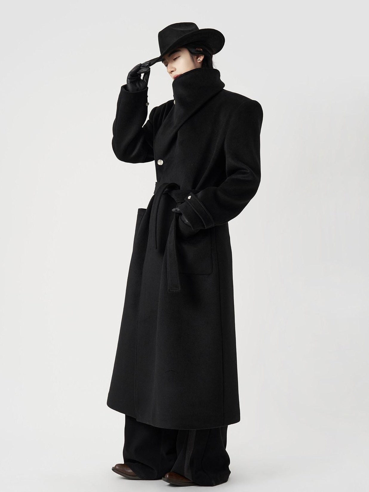 BALITONE Warm Wrinkle Free Oversized Urban Longline Stand Collar Unisex Wool Coats