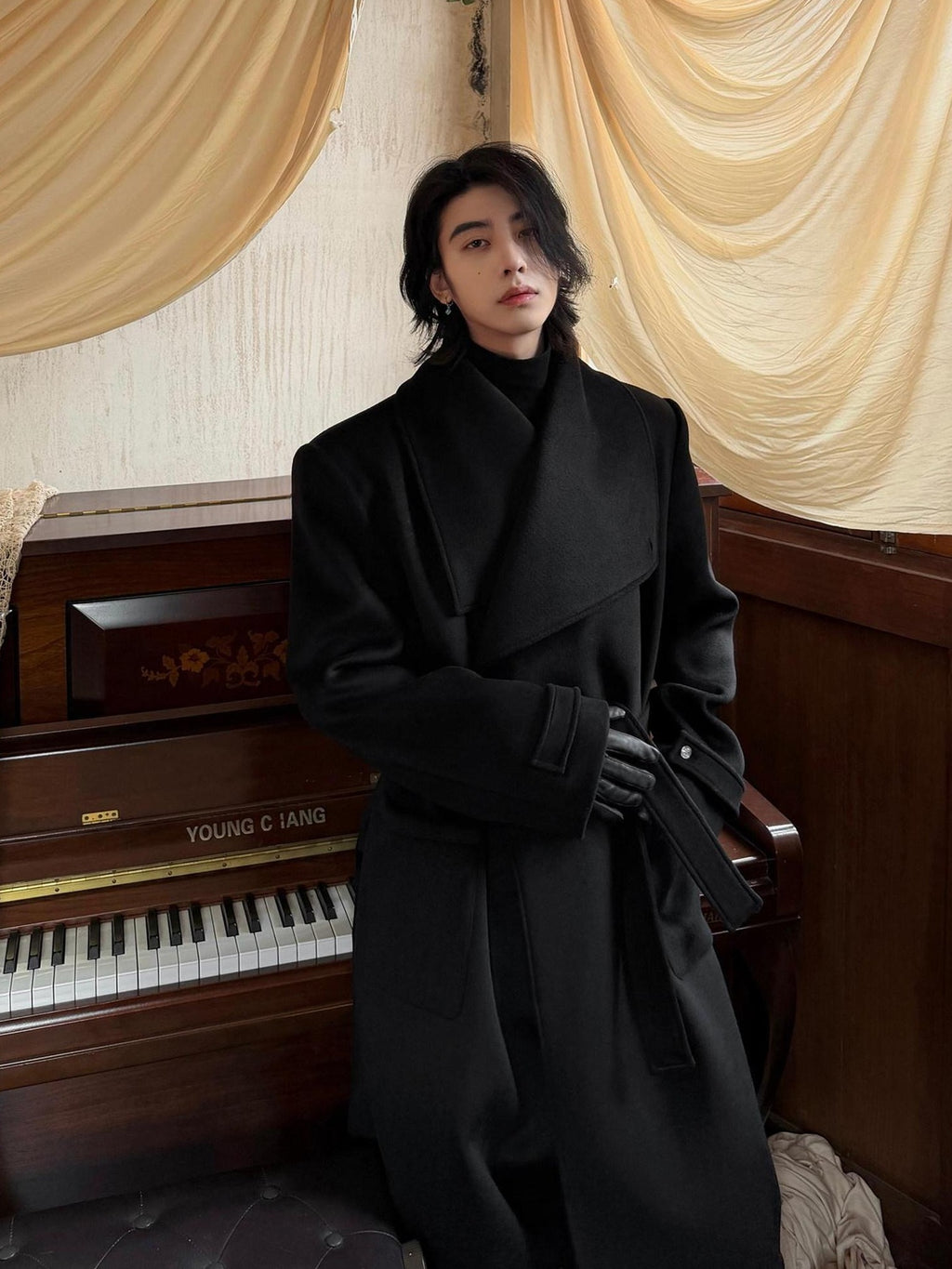 BALITONE Warm Wrinkle Free Oversized Urban Longline Stand Collar Unisex Wool Coats