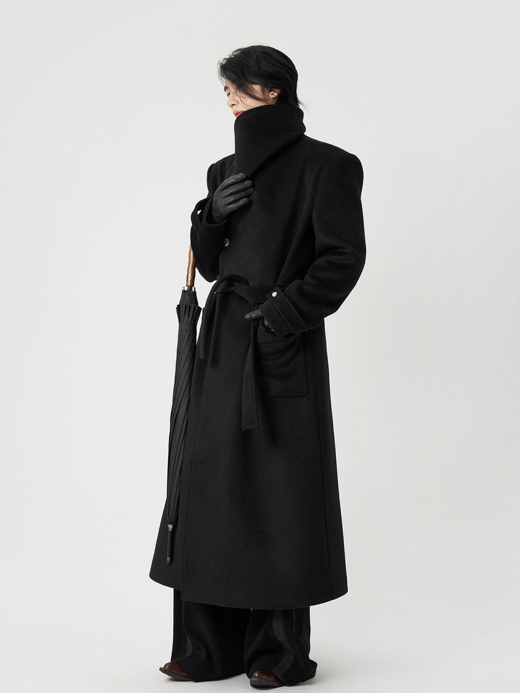 BALITONE Warm Wrinkle Free Oversized Urban Longline Stand Collar Unisex Wool Coats