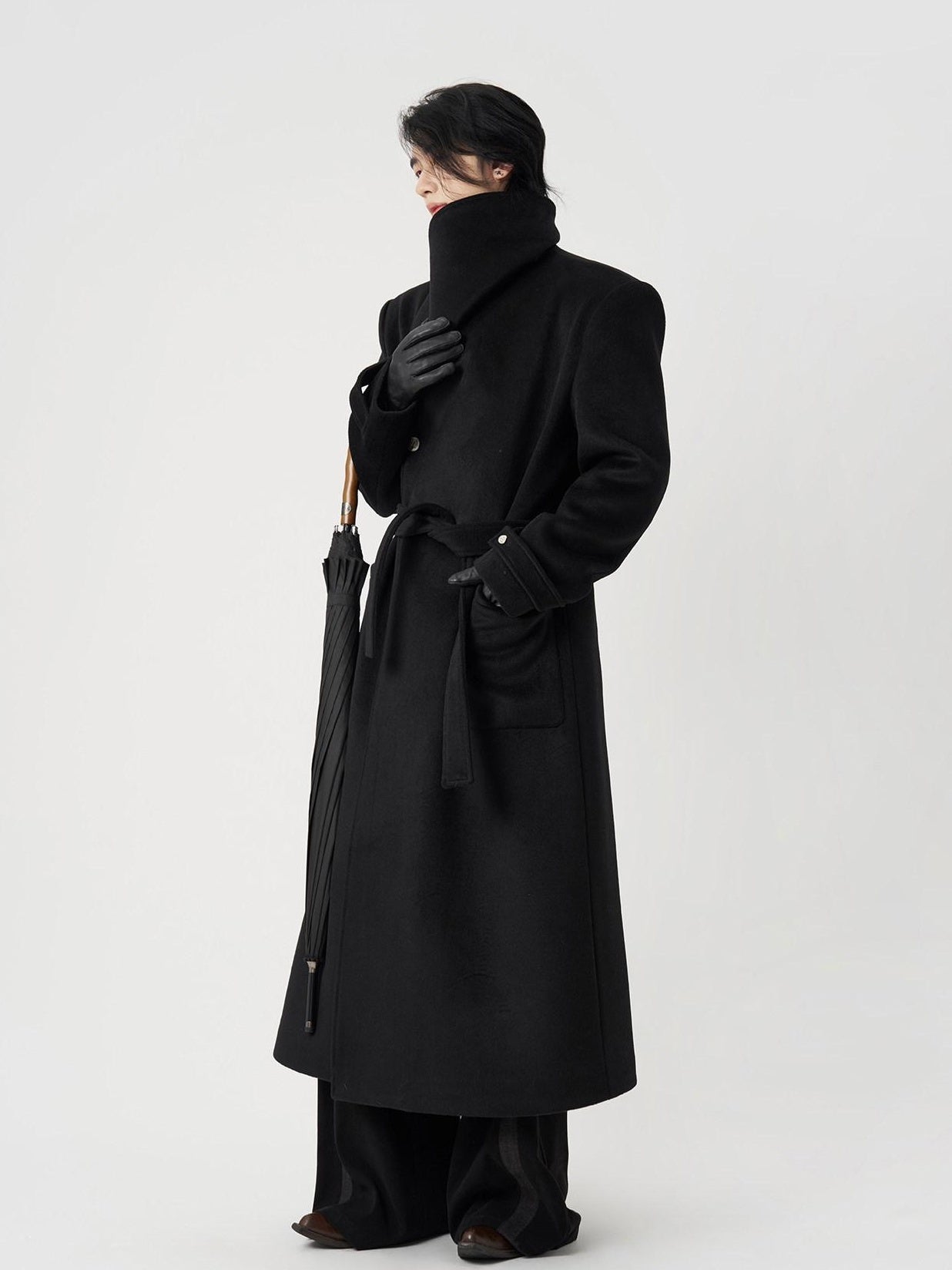 BALITONE Warm Wrinkle Free Oversized Urban Longline Stand Collar Unisex Wool Coats