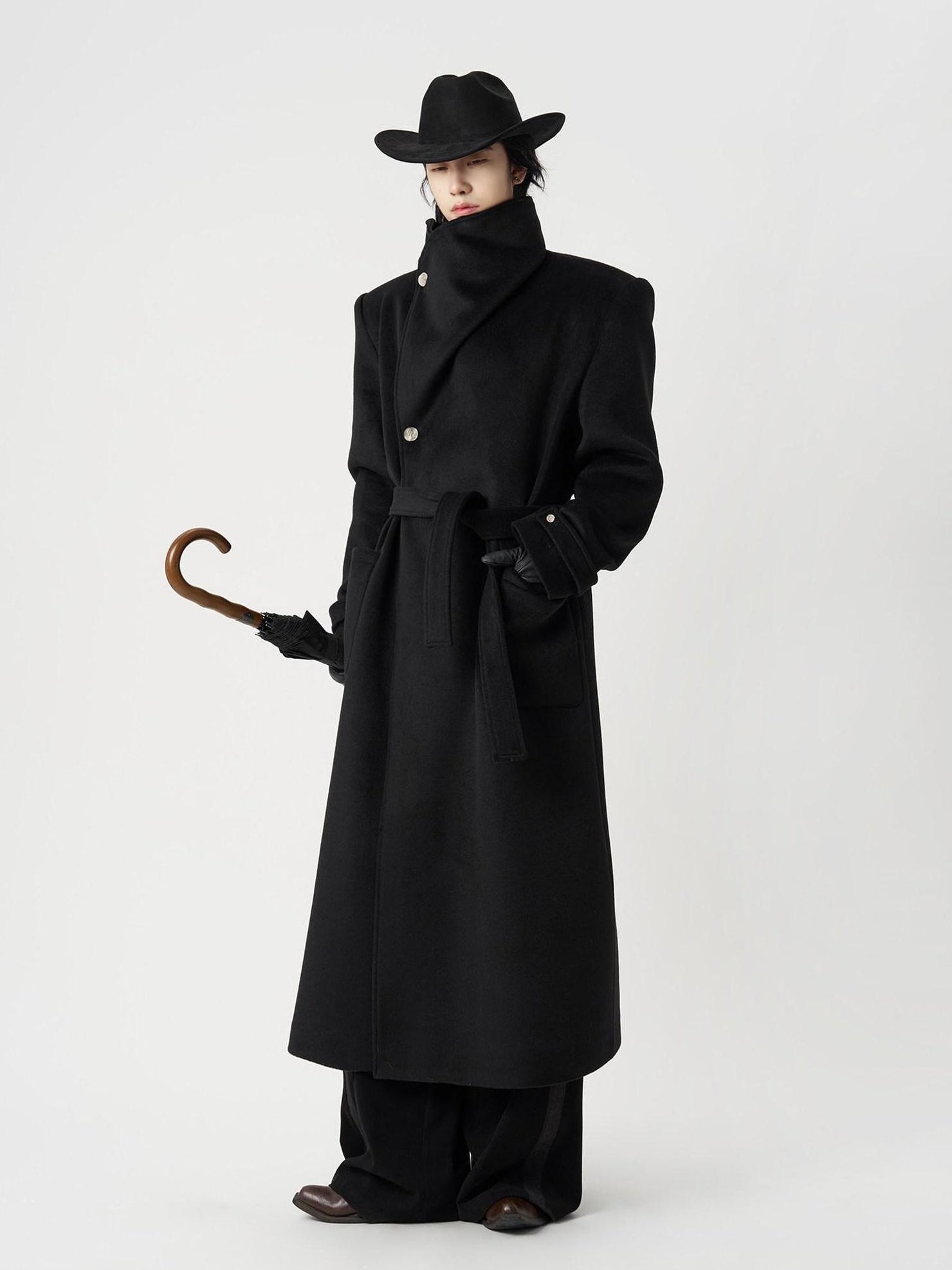 BALITONE Warm Wrinkle Free Oversized Urban Longline Stand Collar Unisex Wool Coats
