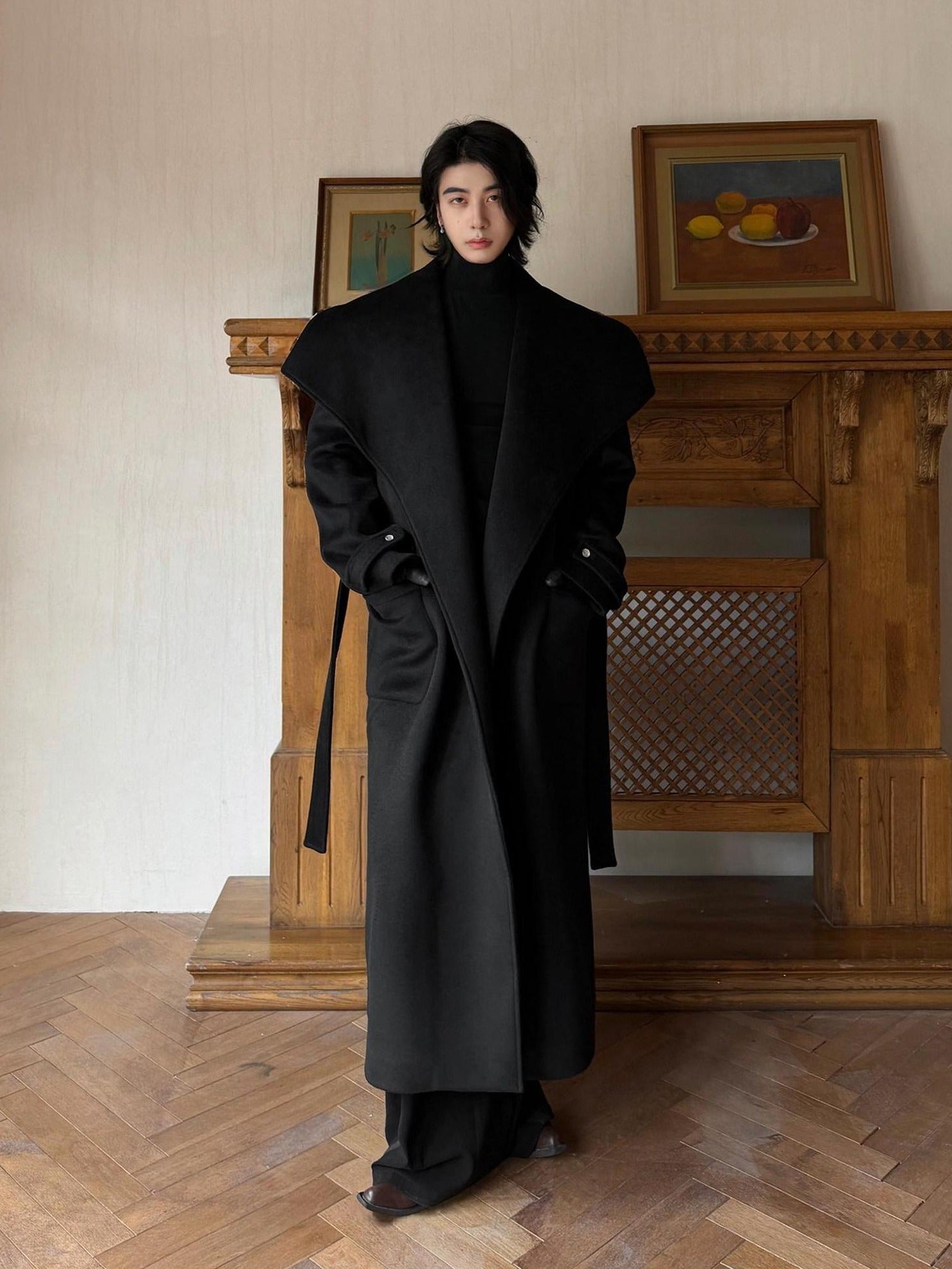 BALITONE Warm Wrinkle Free Oversized Urban Longline Stand Collar Unisex Wool Coats