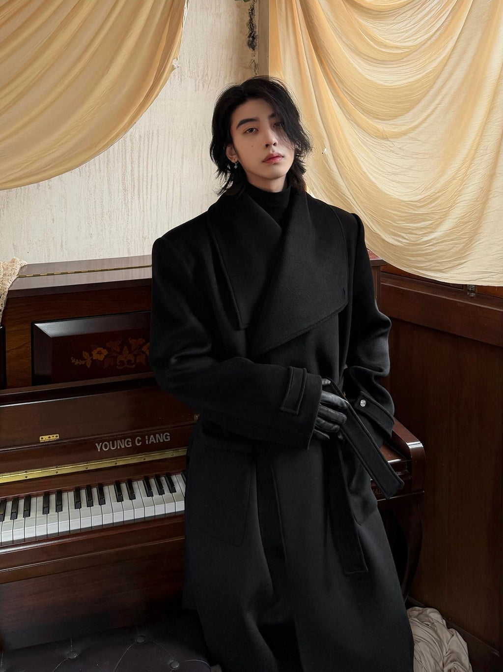 BALITONE Warm Wrinkle Free Oversized Urban Longline Stand Collar Unisex Wool Coats