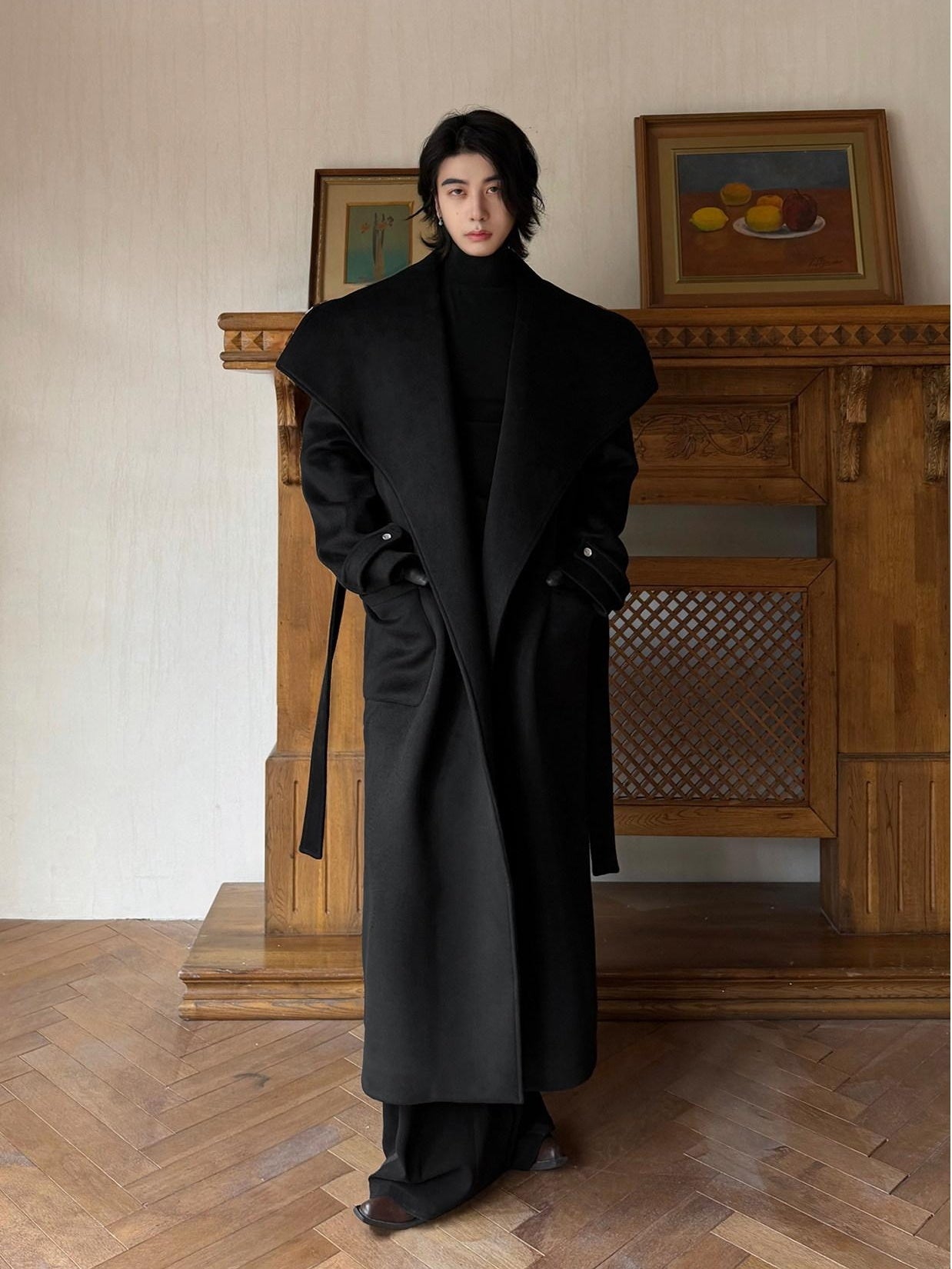 BALITONE Warm Wrinkle Free Oversized Urban Longline Stand Collar Unisex Wool Coats
