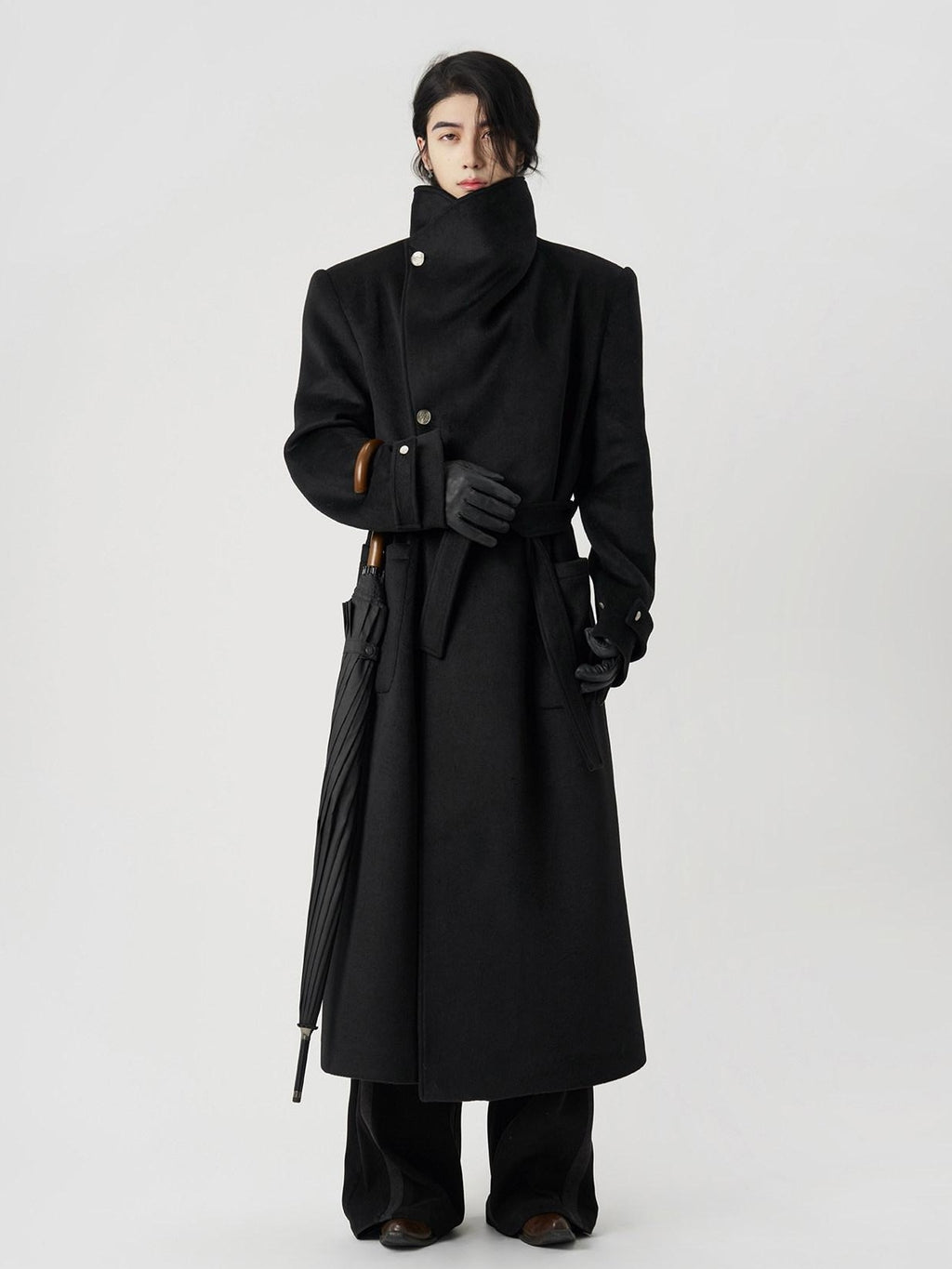 BALITONE Warm Wrinkle Free Oversized Urban Longline Stand Collar Unisex Wool Coats