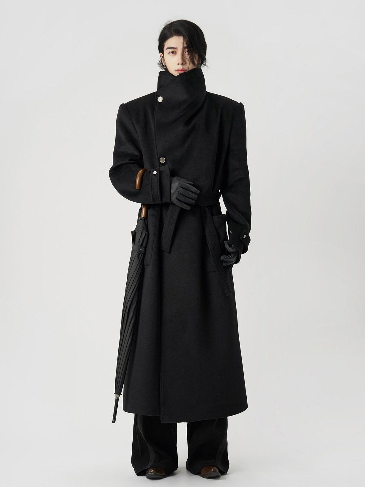 BALITONE Warm Wrinkle Free Oversized Urban Longline Stand Collar Unisex Wool Coats