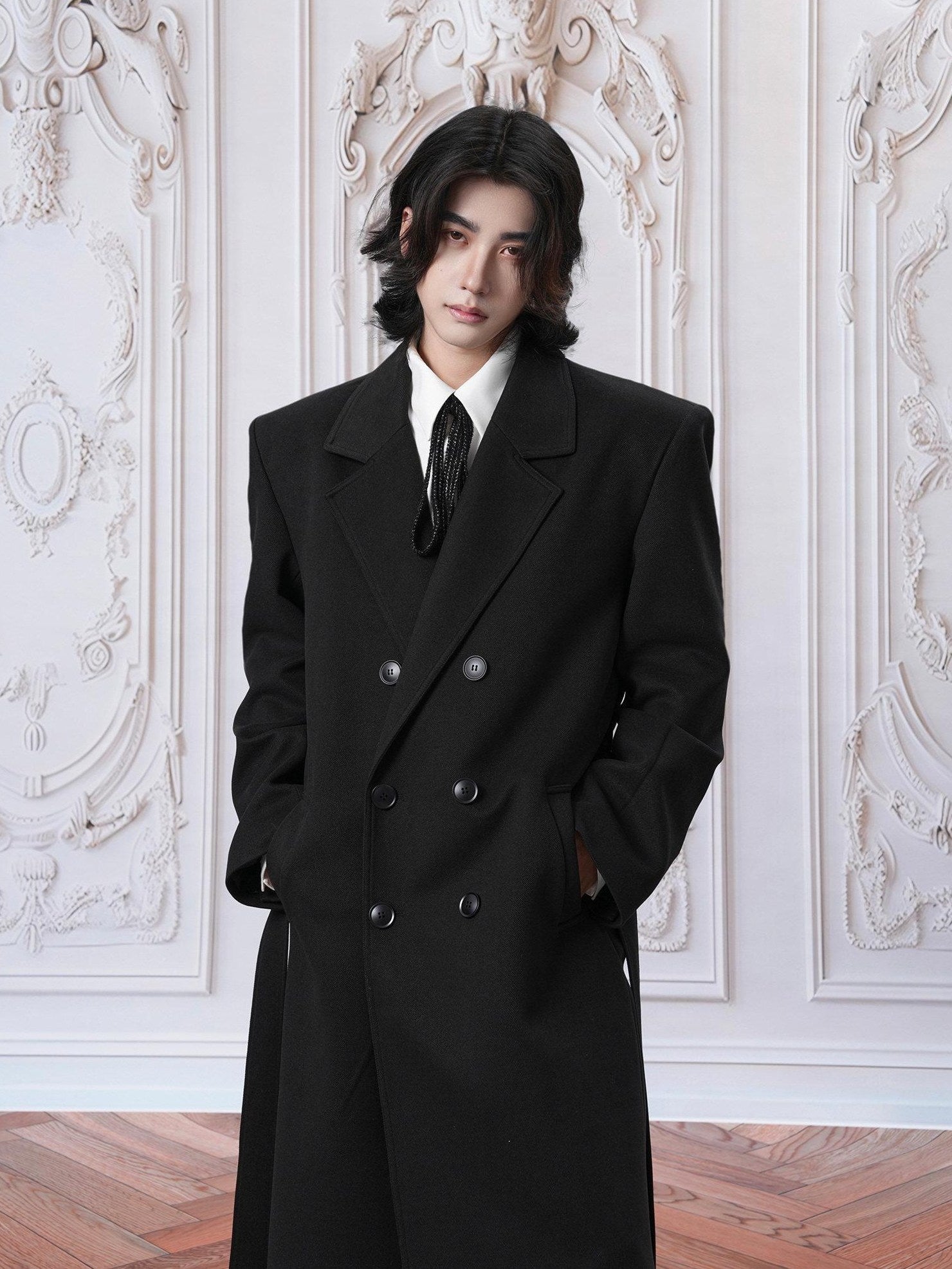BALITONE Warm Wrinkle Resistant Woolen Long Double Breasted Notch Lapel Youth Overcoats