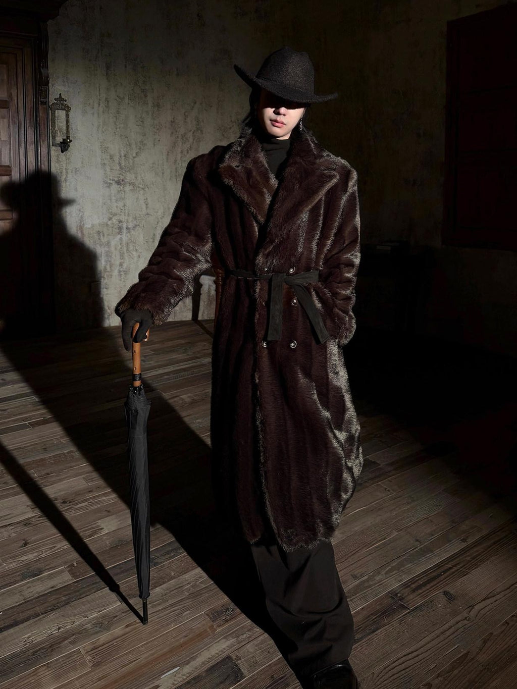 BALITONE Warm Wrinklefree Long Loose Lapel Slash Pockets Youth Dark Brown Faux Fur Coats