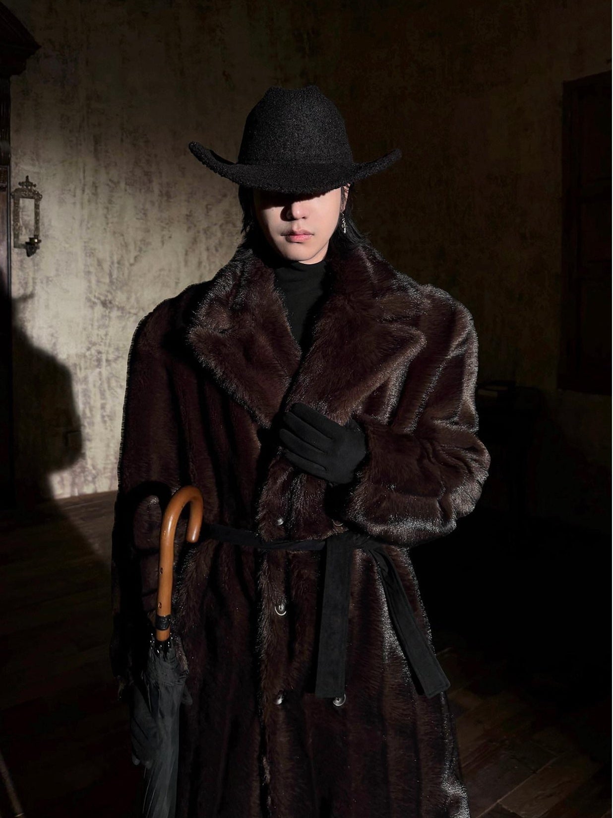 BALITONE Warm Wrinklefree Long Loose Lapel Slash Pockets Youth Dark Brown Faux Fur Coats