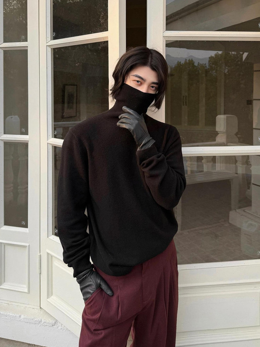 BALITONE Wool Cashmere Blend Wrinkle Free Slim Fit Unisex Minimalist Turtleneck Sweaters