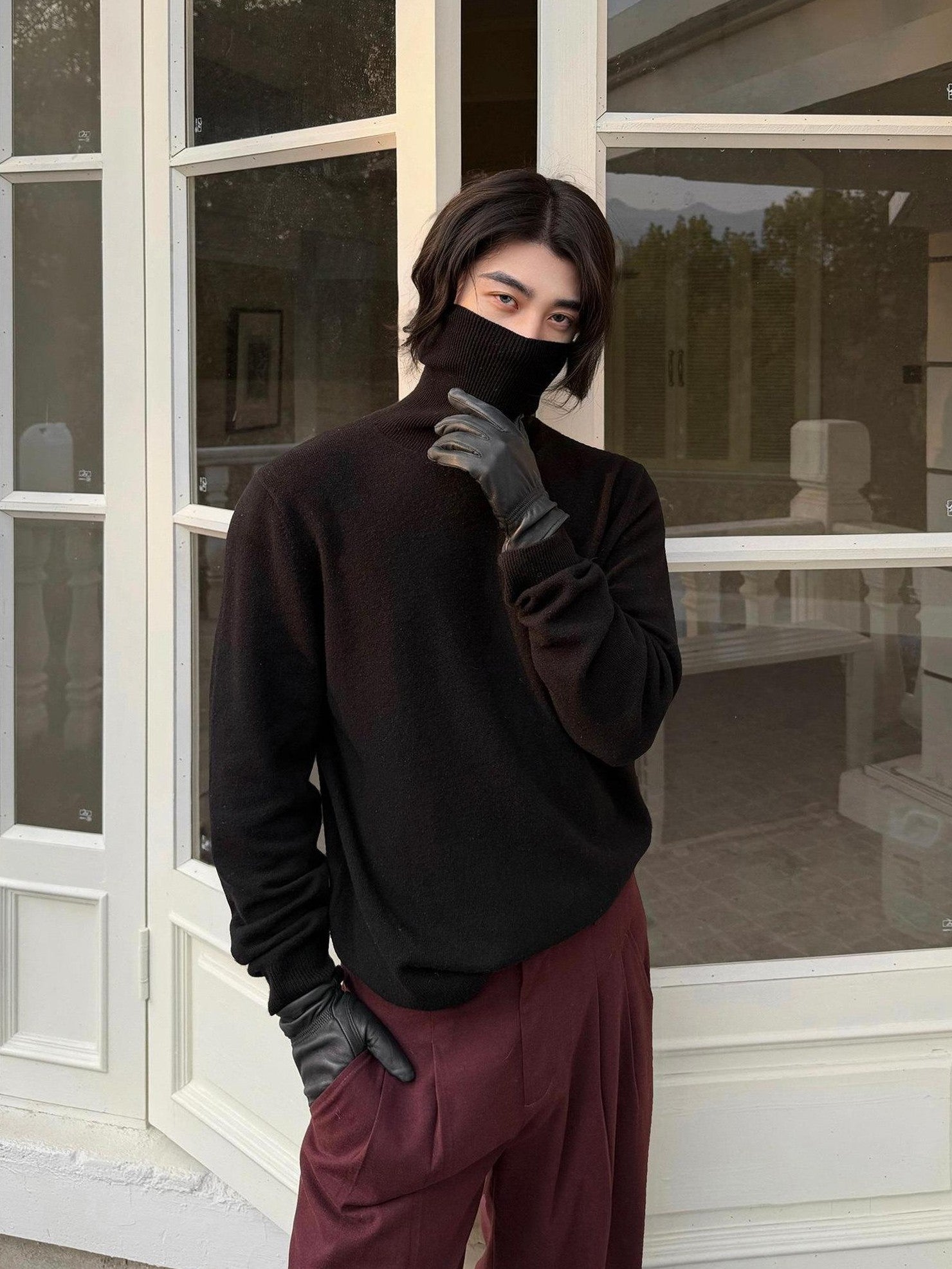 BALITONE Wool Cashmere Blend Wrinkle Free Slim Fit Unisex Minimalist Turtleneck Sweaters
