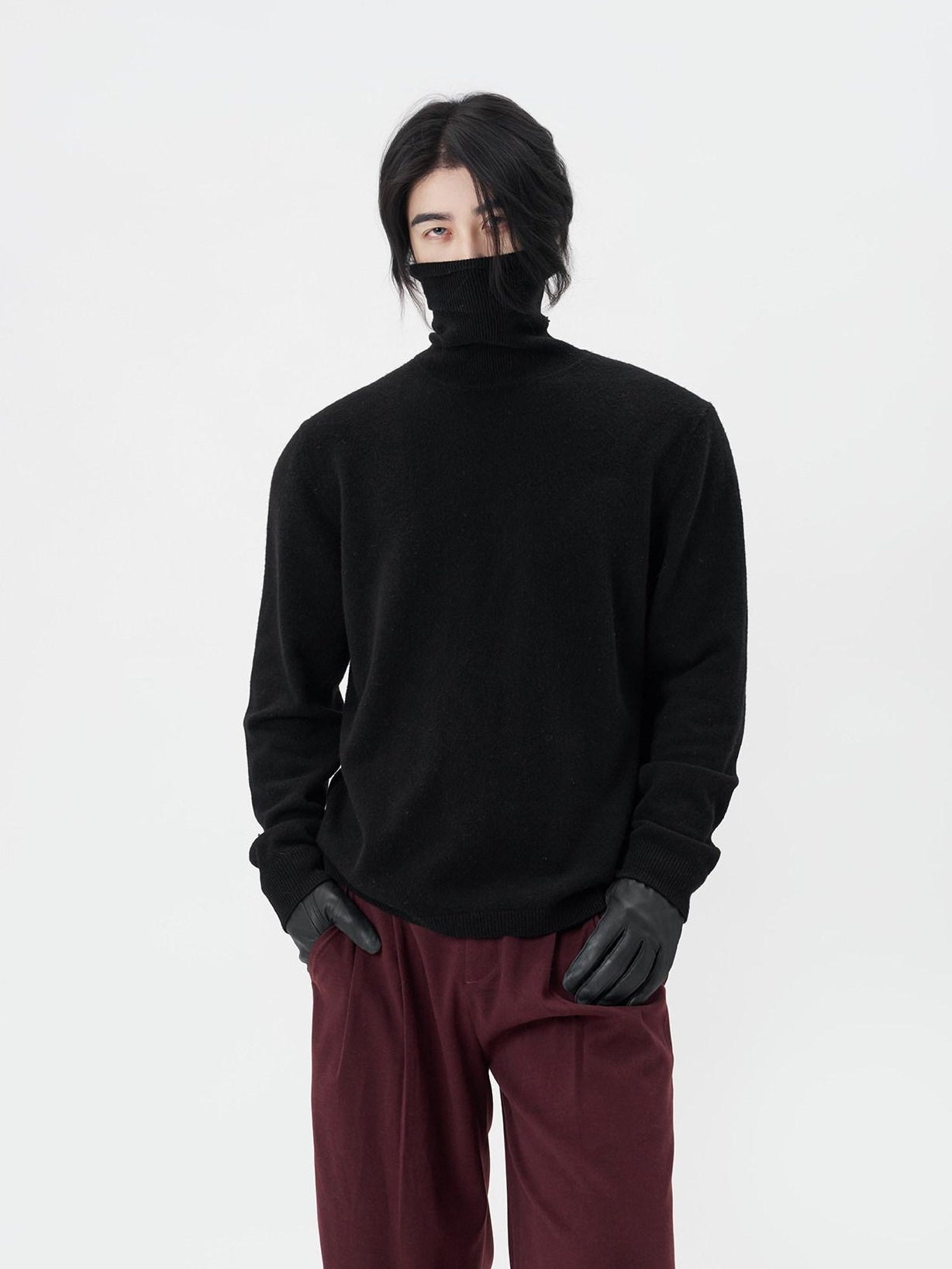 BALITONE Wool Cashmere Blend Wrinkle Free Slim Fit Unisex Minimalist Turtleneck Sweaters