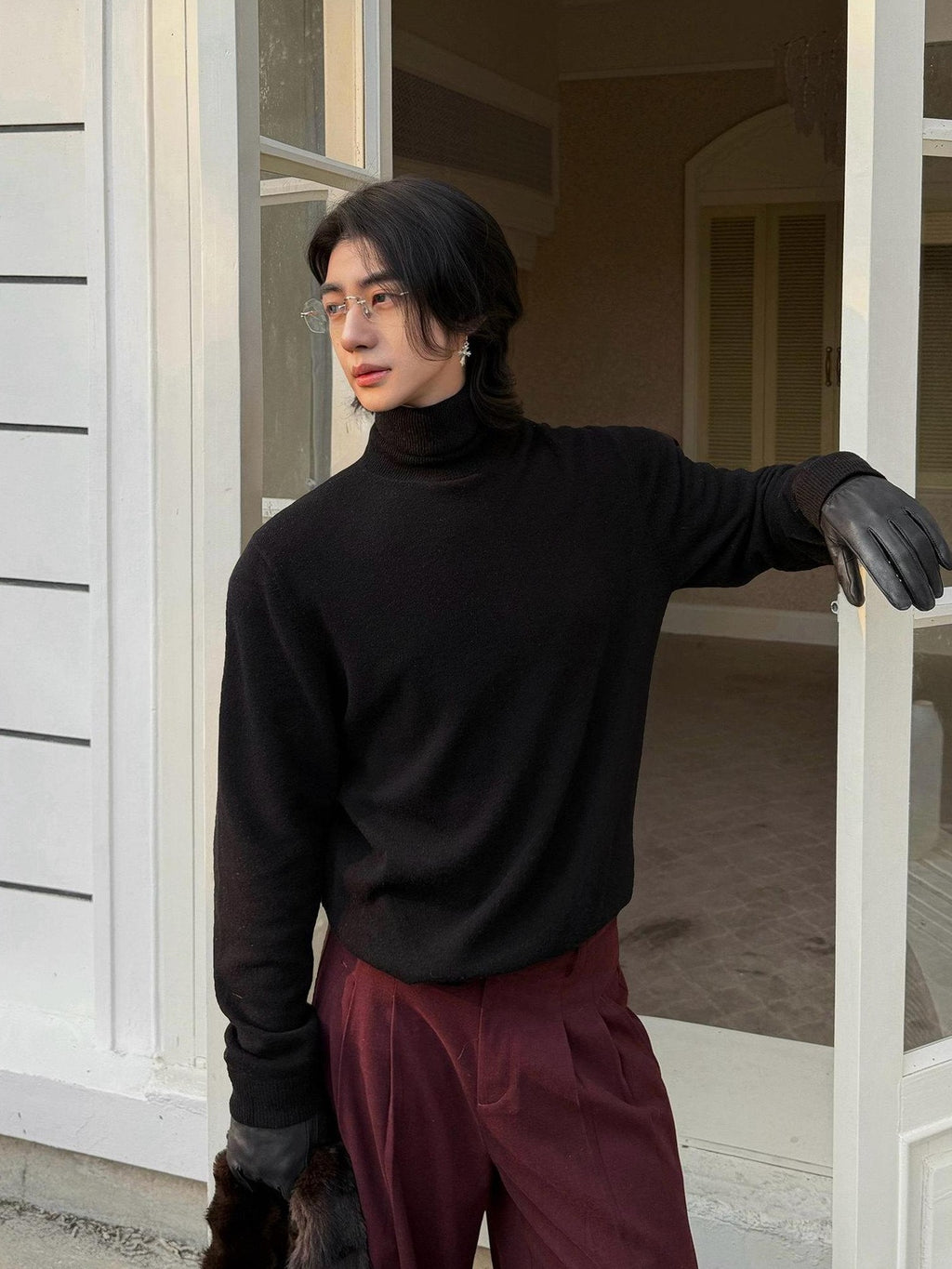 BALITONE Wool Cashmere Blend Wrinkle Free Slim Fit Unisex Minimalist Turtleneck Sweaters