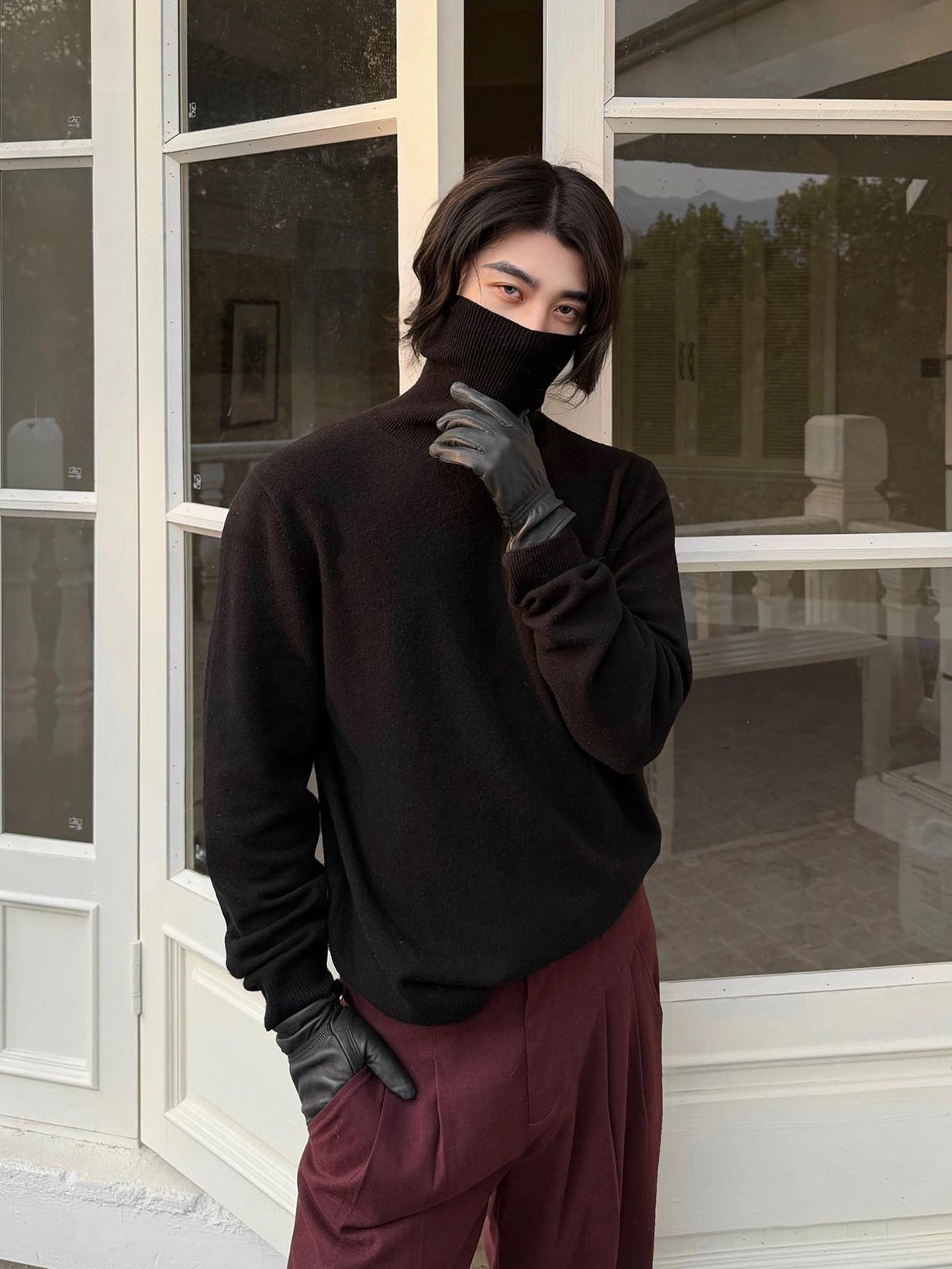BALITONE Wool Cashmere Blend Wrinkle Free Slim Fit Unisex Minimalist Turtleneck Sweaters