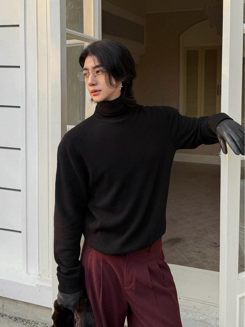 BALITONE Wool Cashmere Blend Wrinkle Free Slim Fit Unisex Minimalist Turtleneck Sweaters