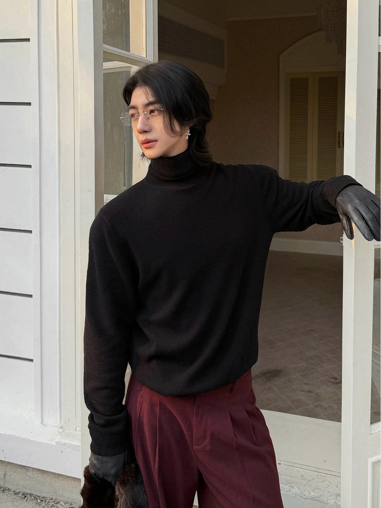 BALITONE Wool Cashmere Blend Wrinkle Free Slim Fit Unisex Minimalist Turtleneck Sweaters