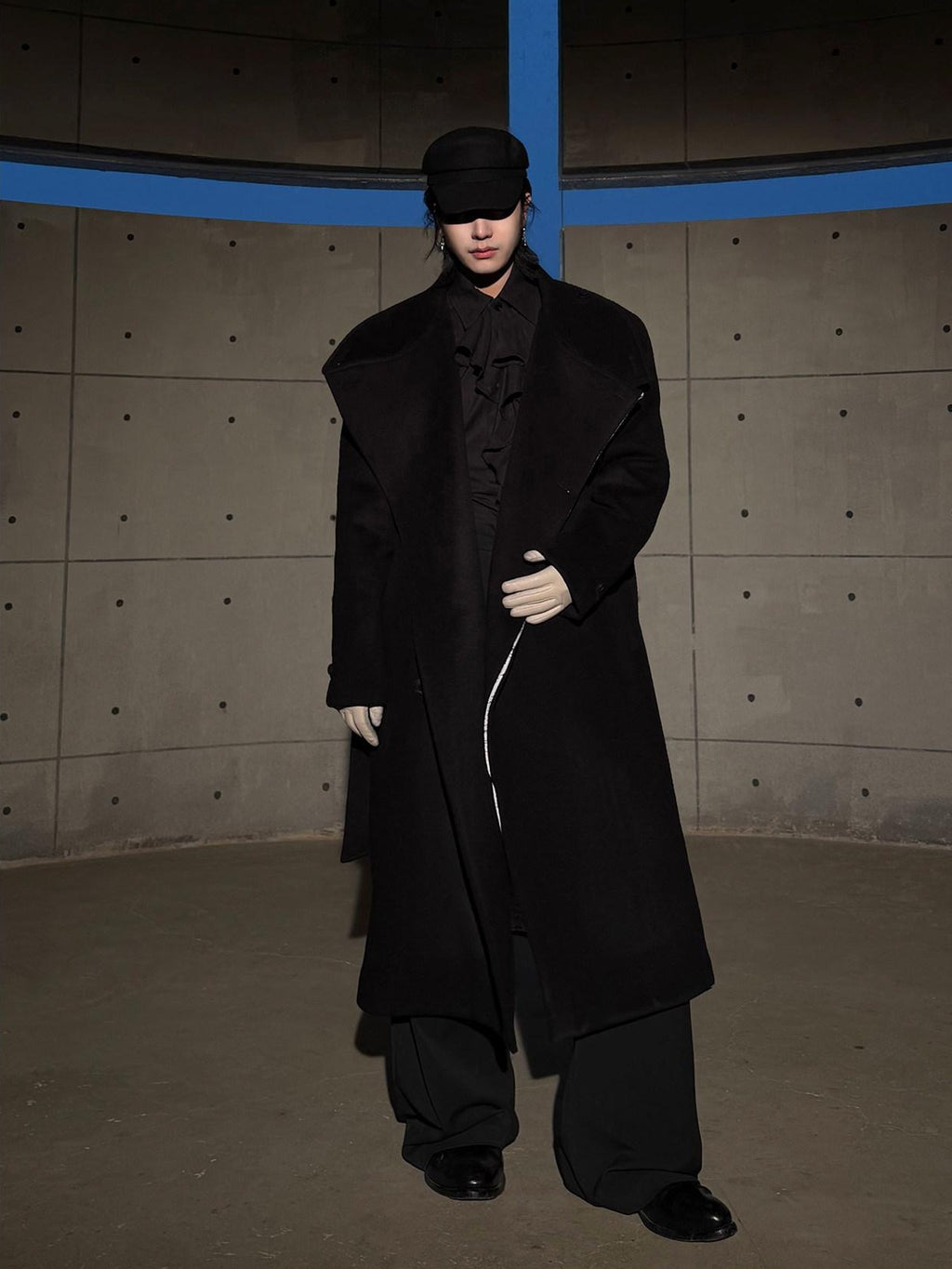 BALITONE Wrinkle Free 100% Wool Warm Loose Fit Tie Belt Stand Collar Unisex Wool Coats
