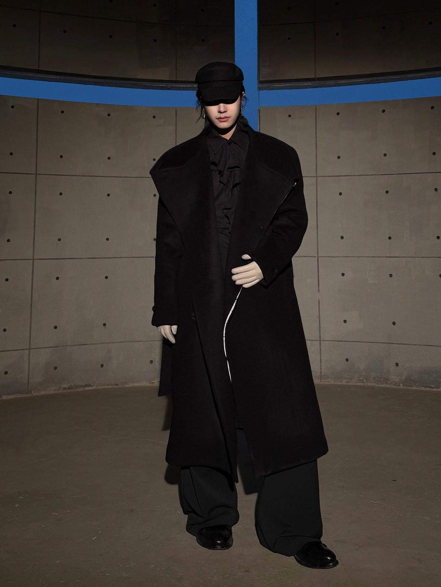 BALITONE Wrinkle Free 100% Wool Warm Loose Fit Tie Belt Stand Collar Unisex Wool Coats