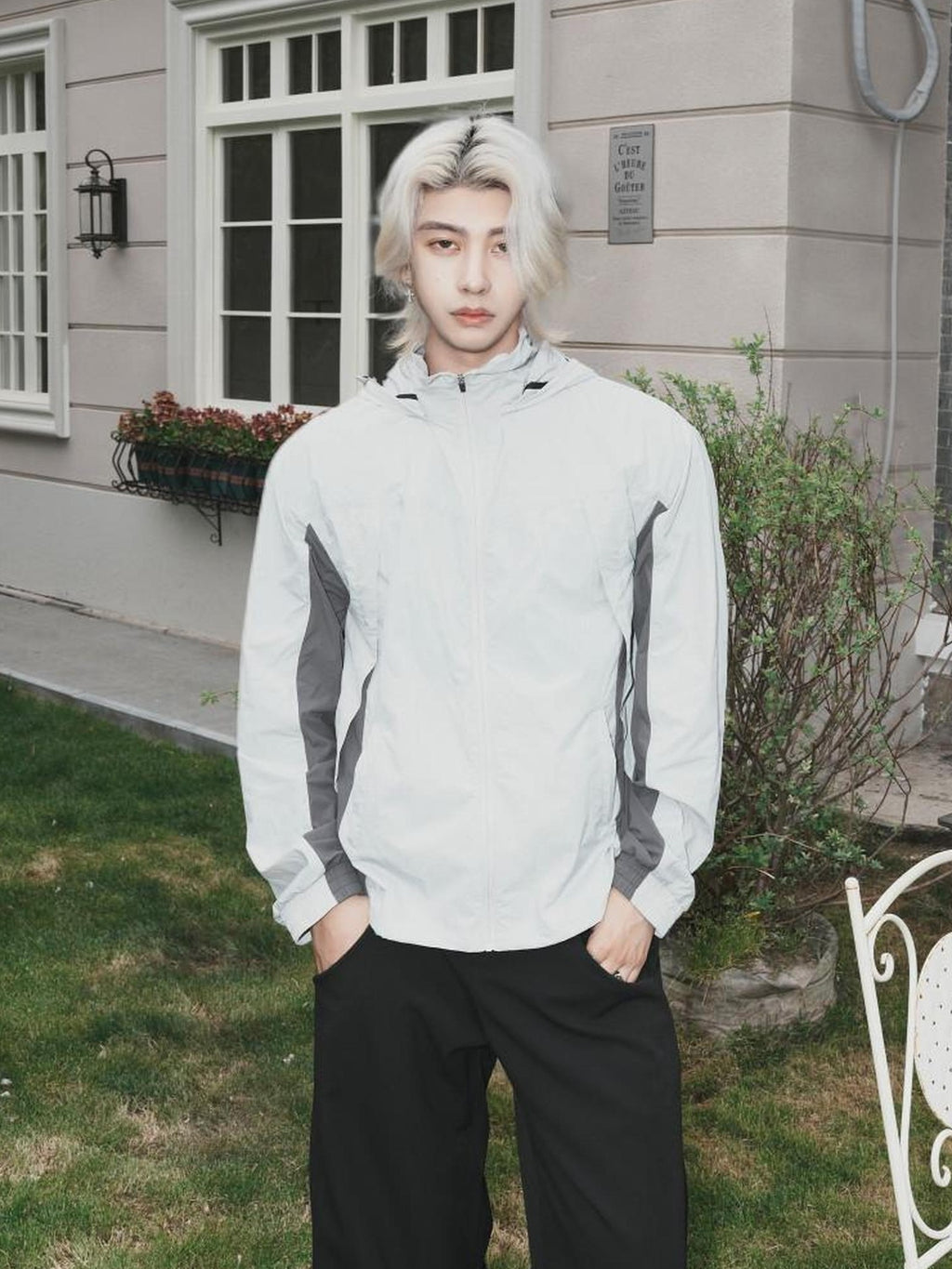 BALITONE Wrinkle Free Colorblock Loose Fit Hooded Unisex Nylon Zip Sun Protection Jackets