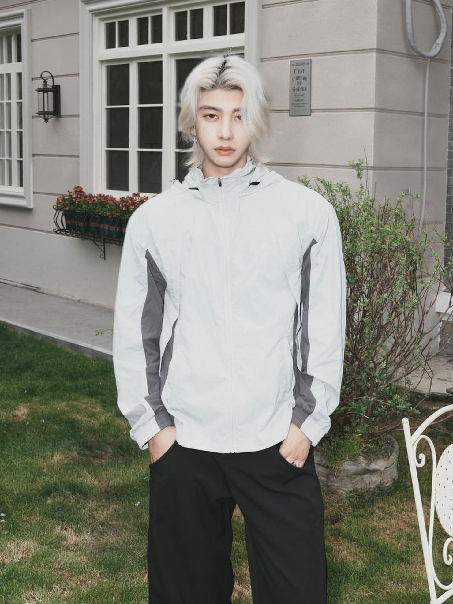 BALITONE Wrinkle Free Colorblock Loose Fit Hooded Unisex Nylon Zip Sun Protection Jackets