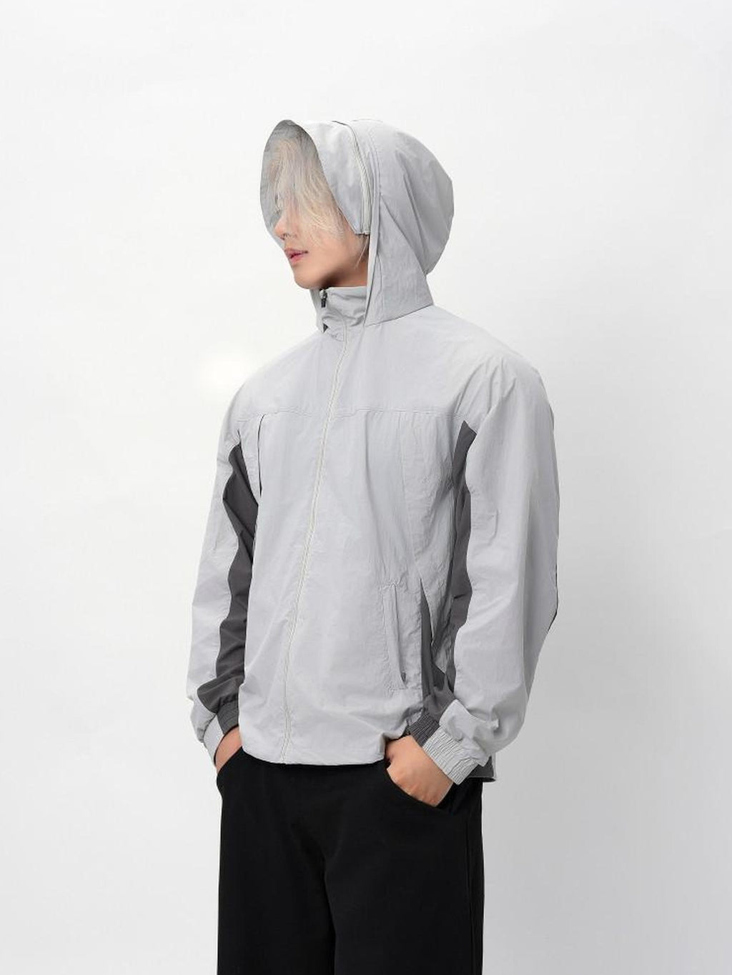 BALITONE Wrinkle Free Colorblock Loose Fit Hooded Unisex Nylon Zip Sun Protection Jackets