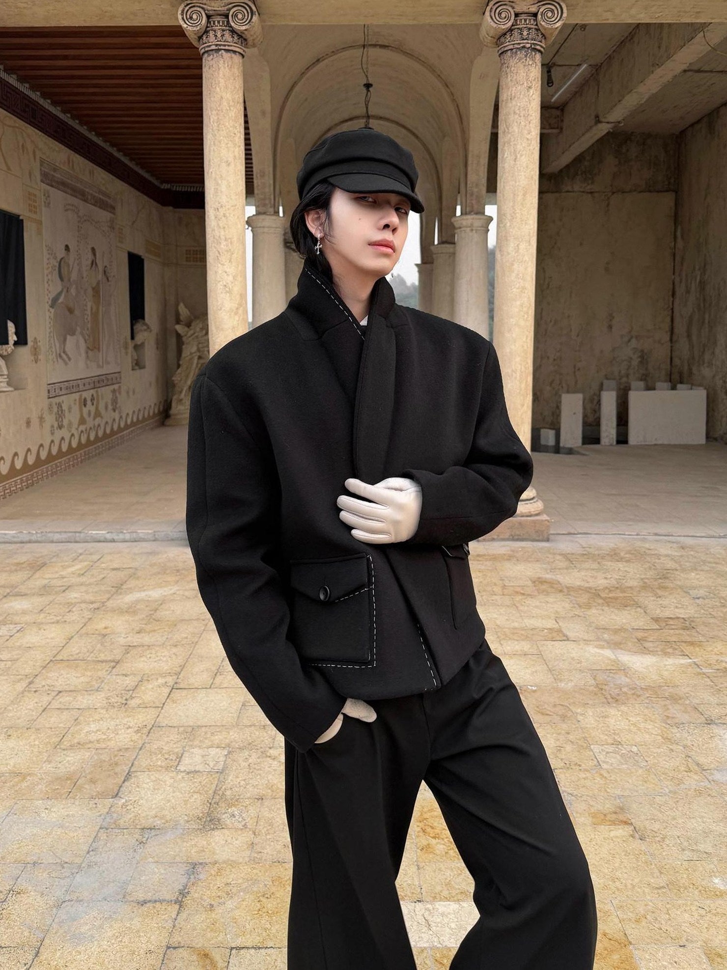 BALITONE Wrinkle Free Colorblock Loose Fit Unisex Commuter 70 Percent Wool Wool Jackets