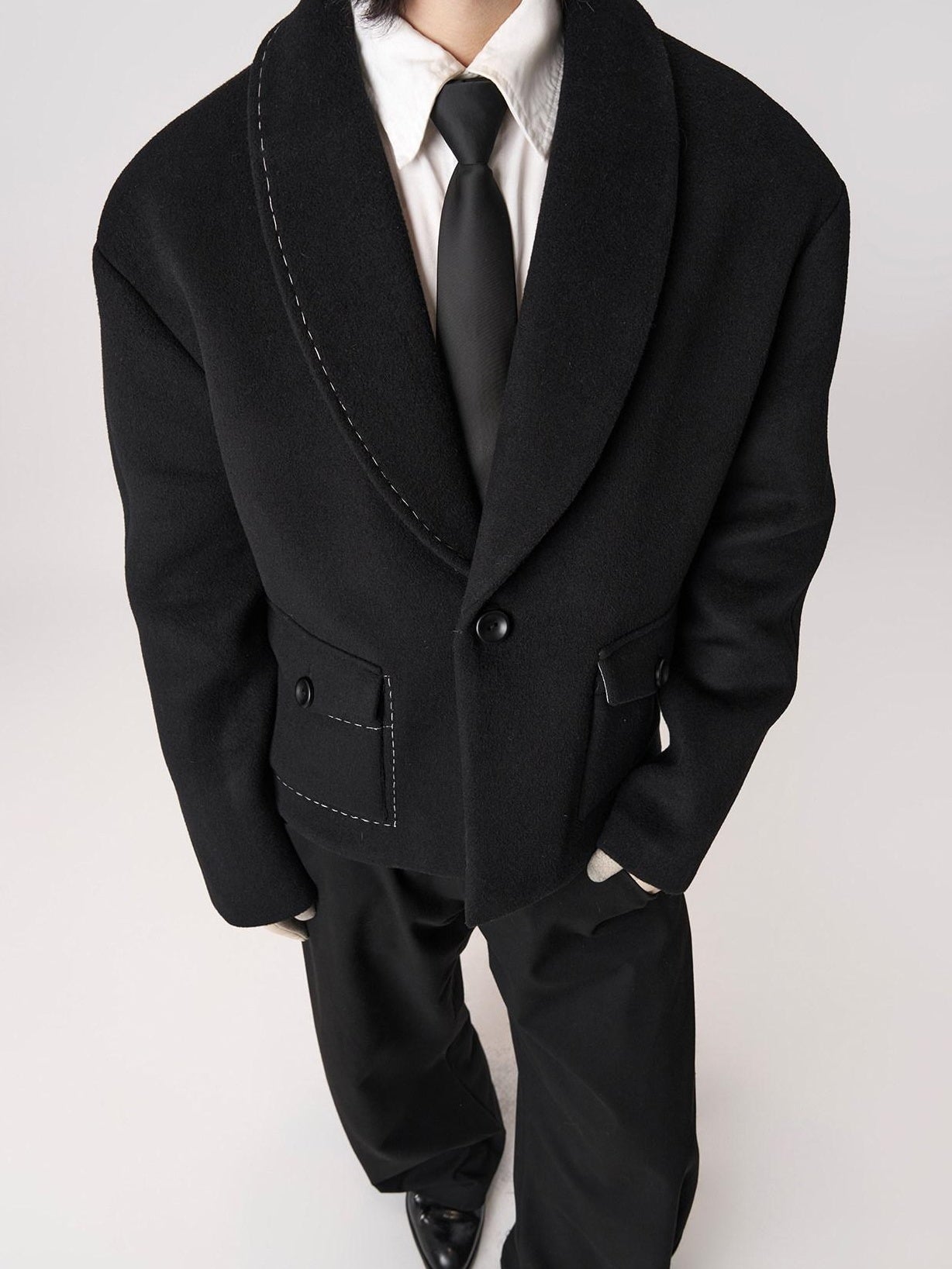 BALITONE Wrinkle Free Colorblock Loose Fit Unisex Commuter 70 Percent Wool Wool Jackets