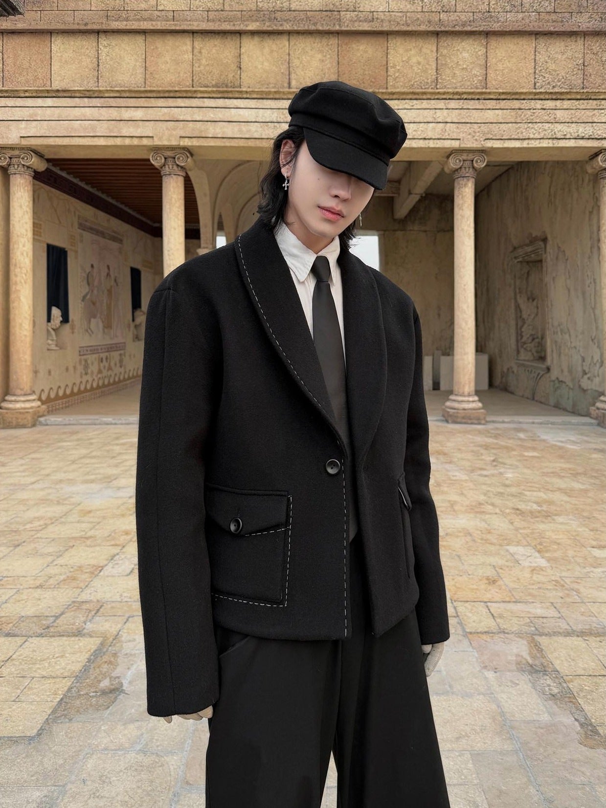 BALITONE Wrinkle Free Colorblock Loose Fit Unisex Commuter 70 Percent Wool Wool Jackets