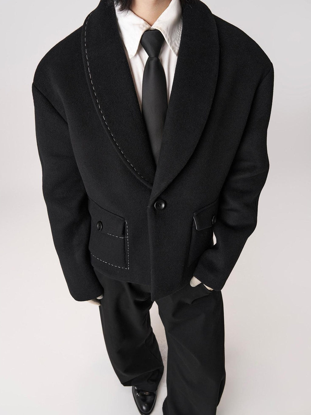 BALITONE Wrinkle Free Colorblock Loose Fit Unisex Commuter 70 Percent Wool Wool Jackets