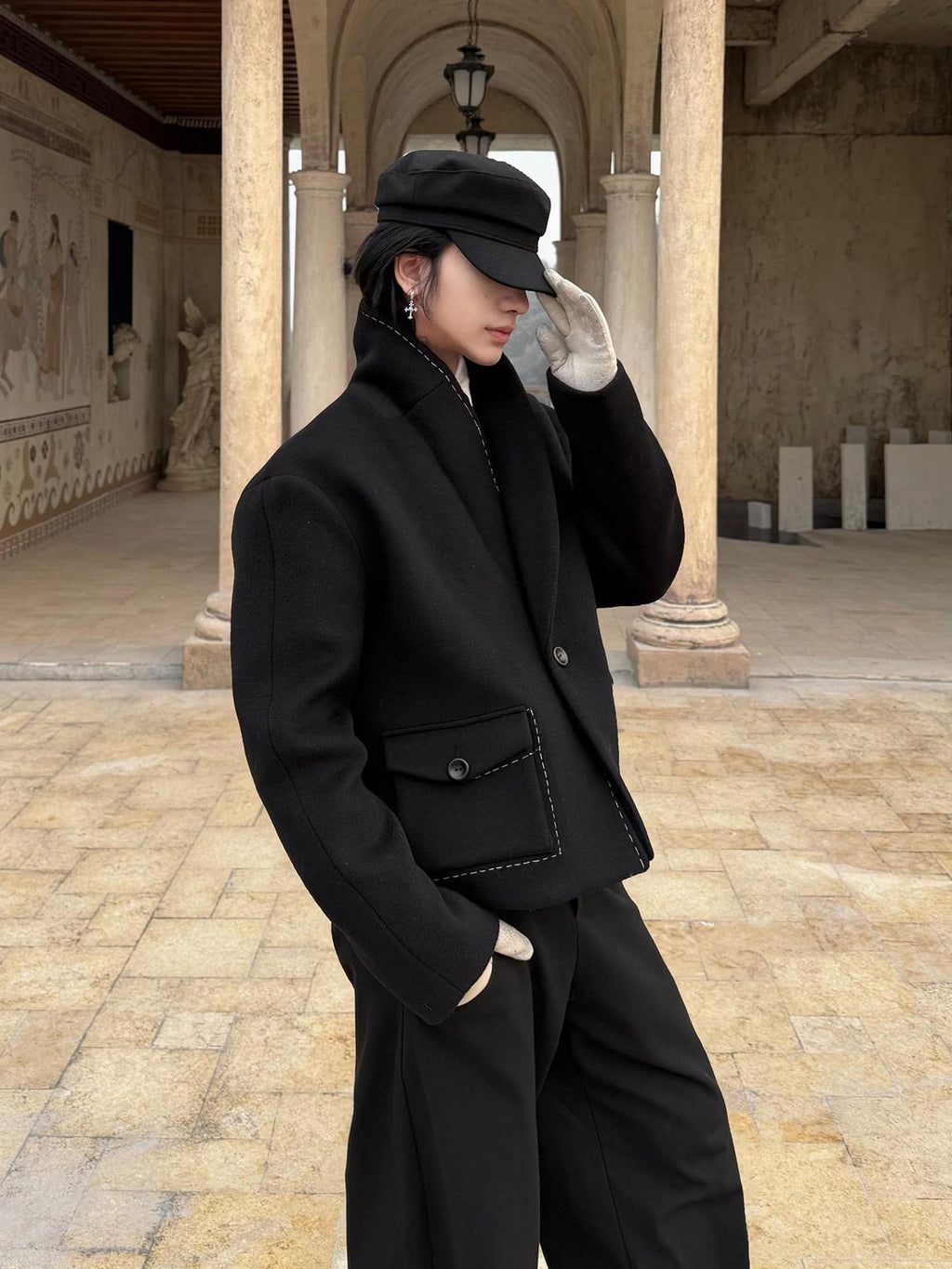 BALITONE Wrinkle Free Colorblock Loose Fit Unisex Commuter 70 Percent Wool Wool Jackets