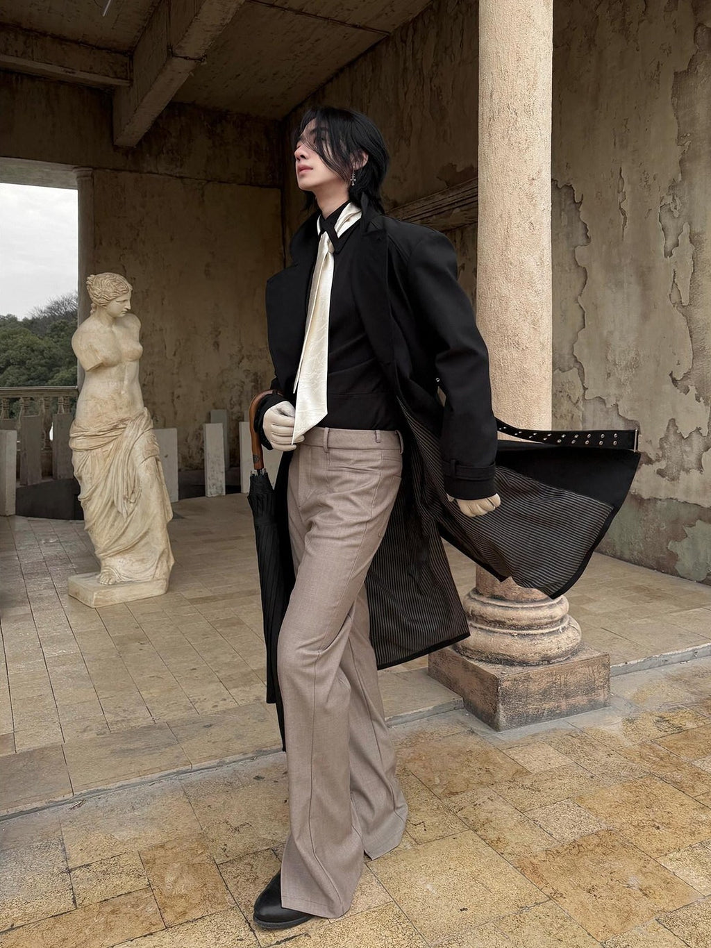BALITONE Wrinkle Free Lightweight Loose Single Breasted Button Unisex Long Trench Coats