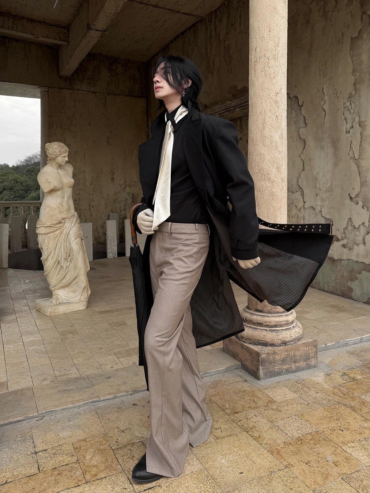 BALITONE Wrinkle Free Lightweight Loose Single Breasted Button Unisex Long Trench Coats