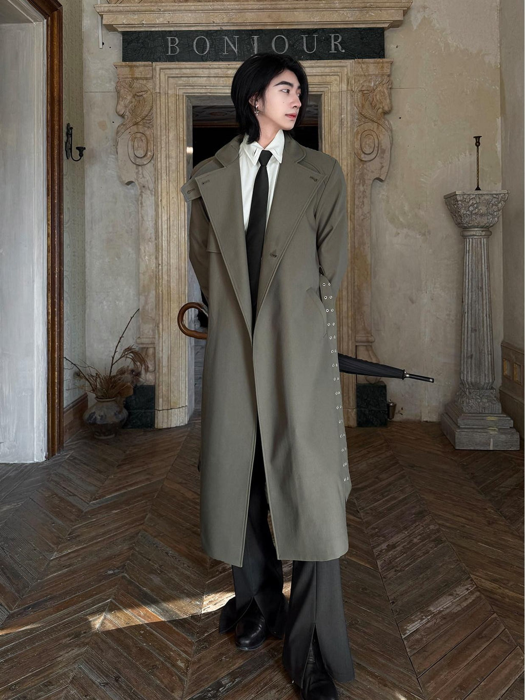BALITONE Wrinkle Free Loose Fit British Stand Collar Lightweight Unisex Trench Coats