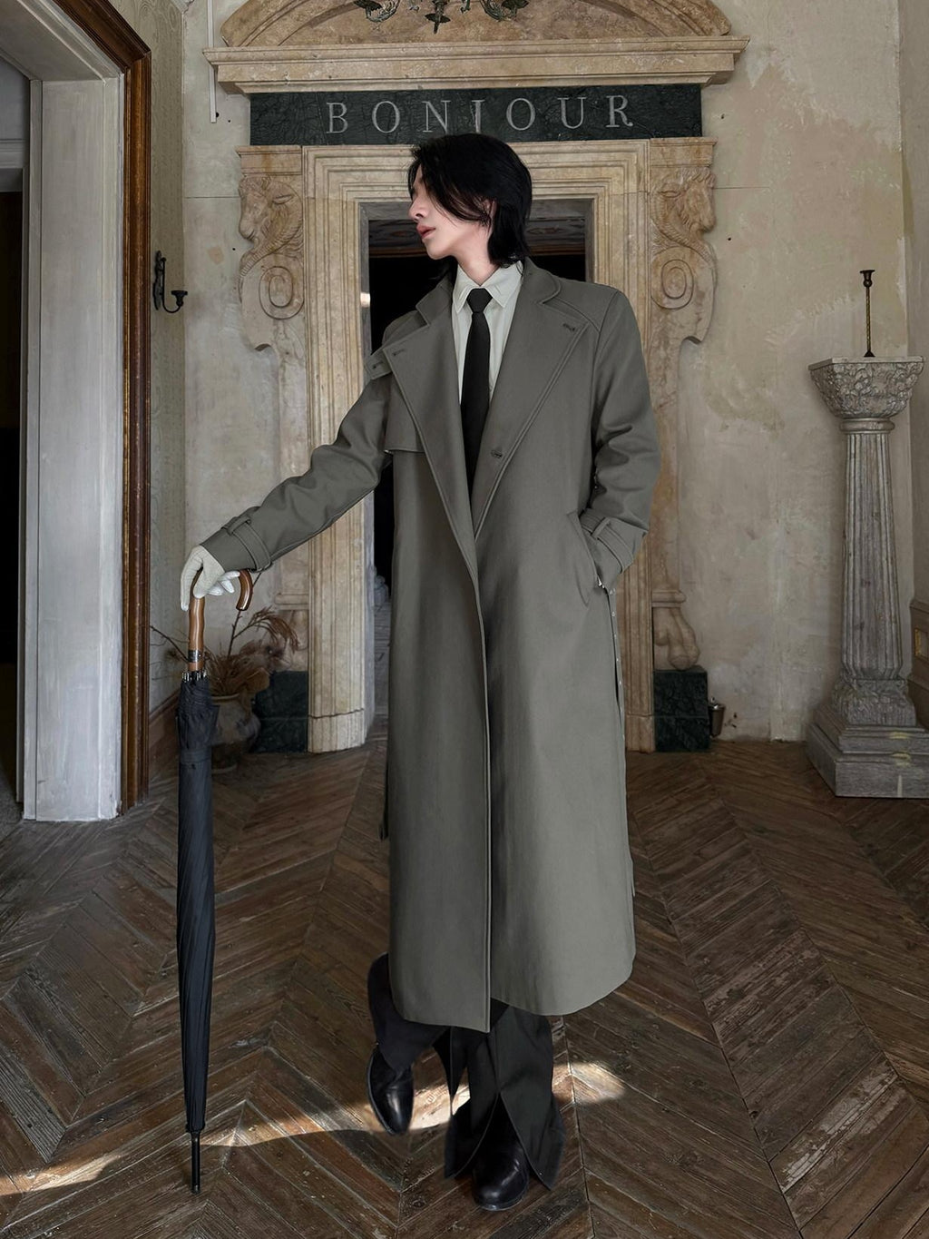 BALITONE Wrinkle Free Loose Fit British Stand Collar Lightweight Unisex Trench Coats