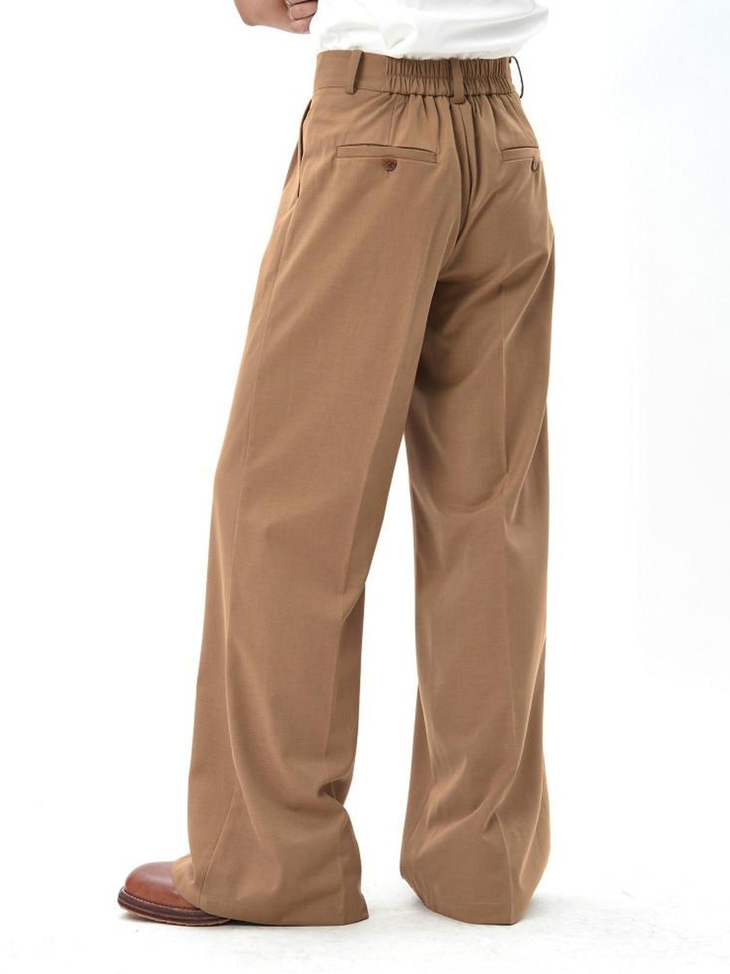 BALITONE Wrinkle Free Mid Rise Straight Micro Stretch Khaki Flared Trousers