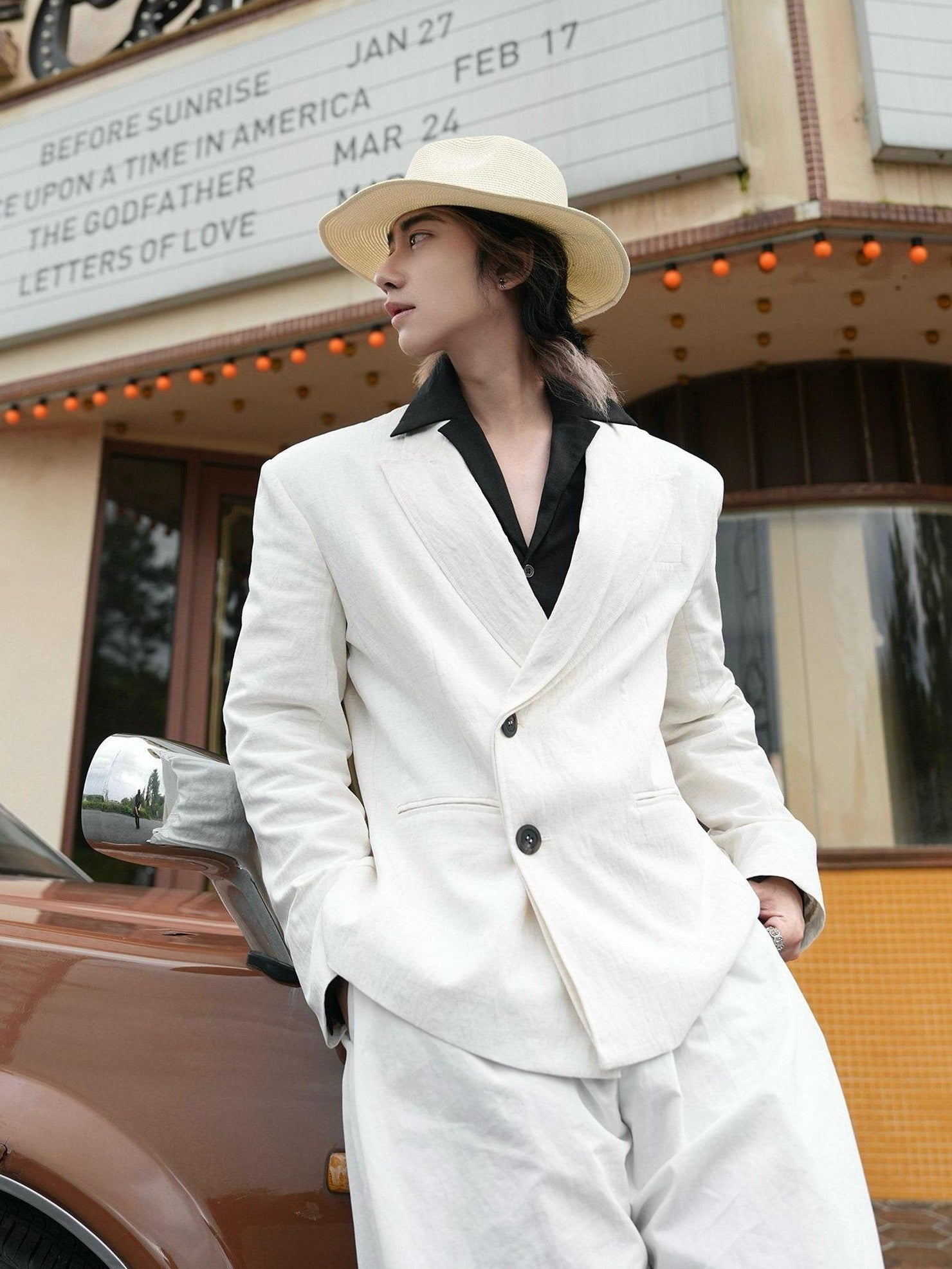 BALITONE Wrinkle Free Patchwork Youthful Trendy Standard Fit Casual White Linen Blazers