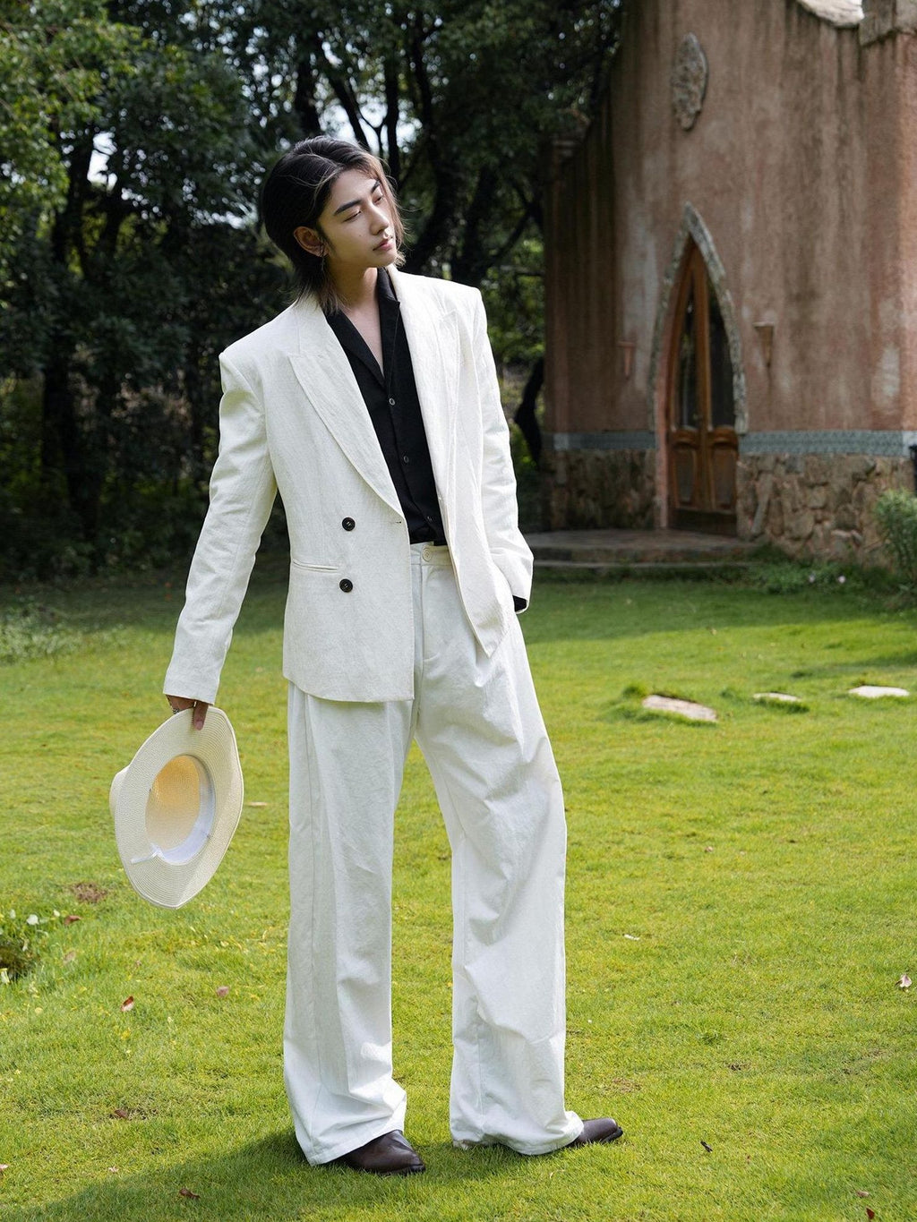 BALITONE Wrinkle Free Patchwork Youthful Trendy Standard Fit Casual White Linen Blazers