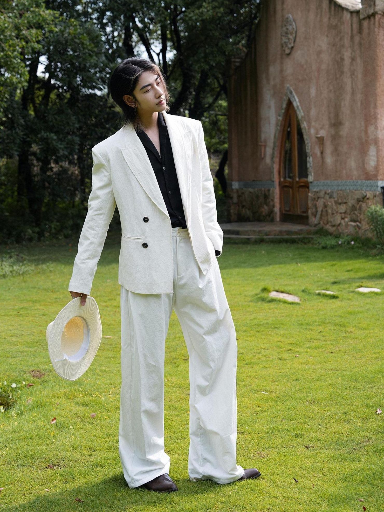 BALITONE Wrinkle Free Patchwork Youthful Trendy Standard Fit Casual White Linen Blazers