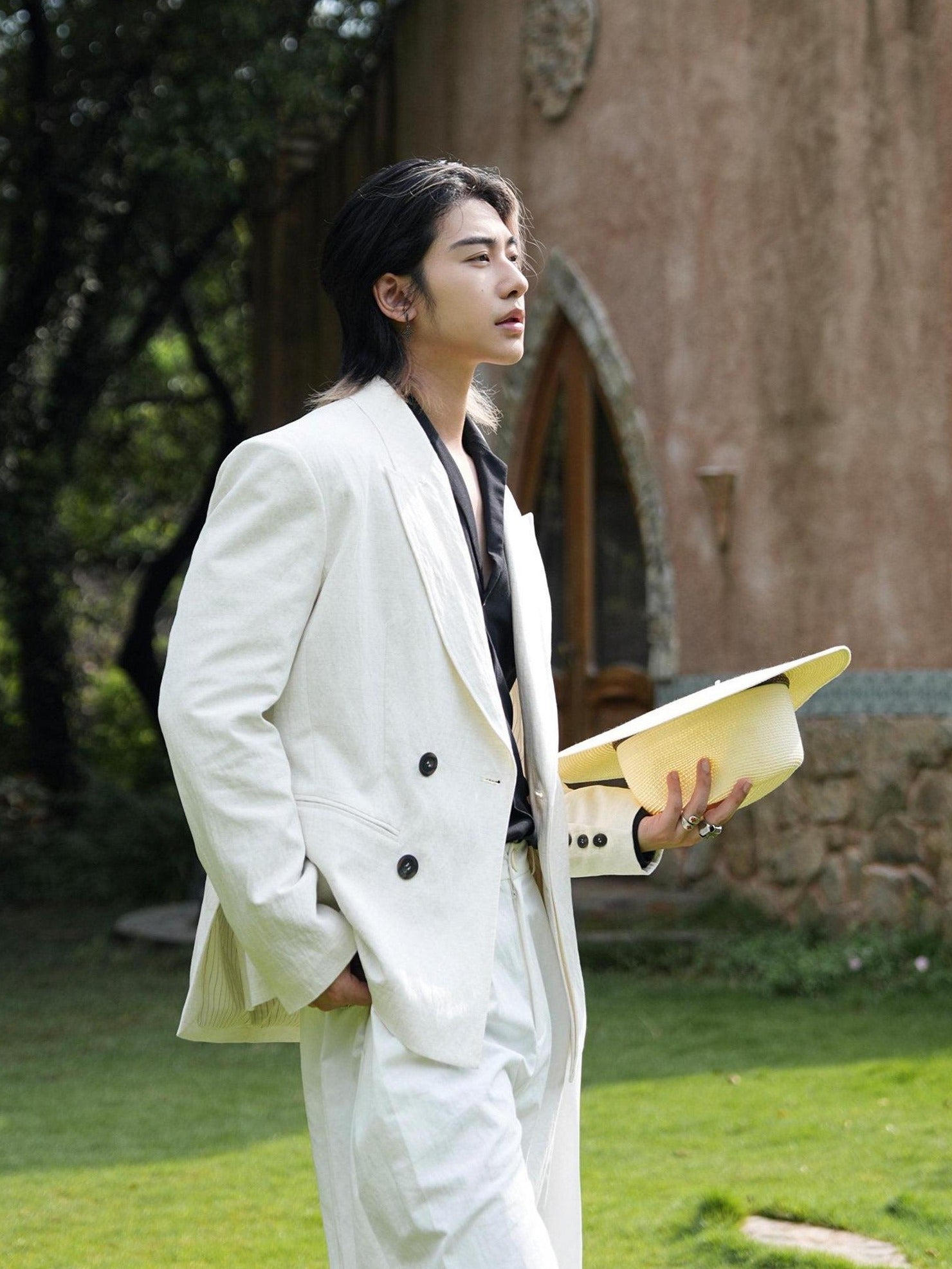 BALITONE Wrinkle Free Patchwork Youthful Trendy Standard Fit Casual White Linen Blazers