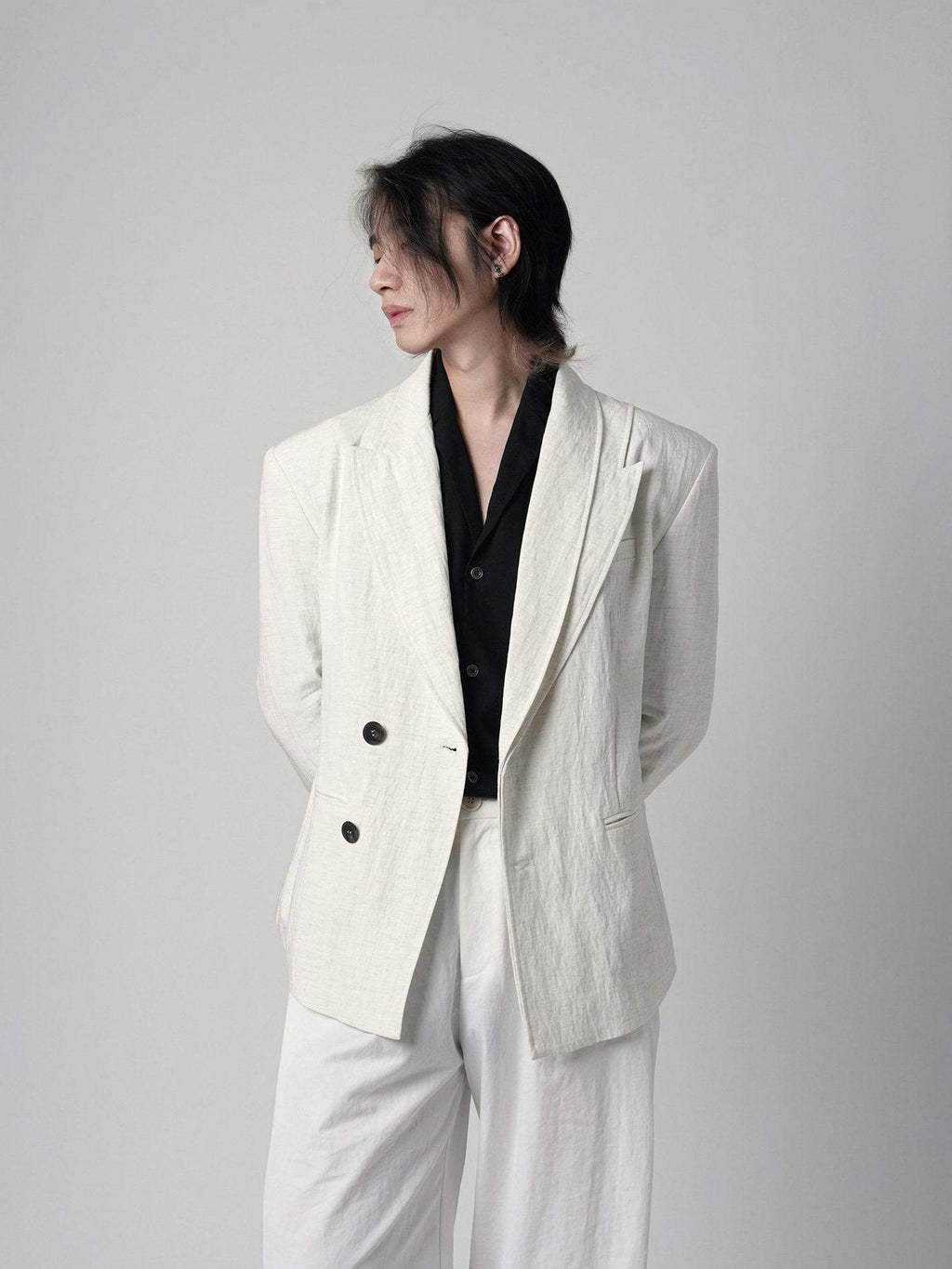 BALITONE Wrinkle Free Patchwork Youthful Trendy Standard Fit Casual White Linen Blazers